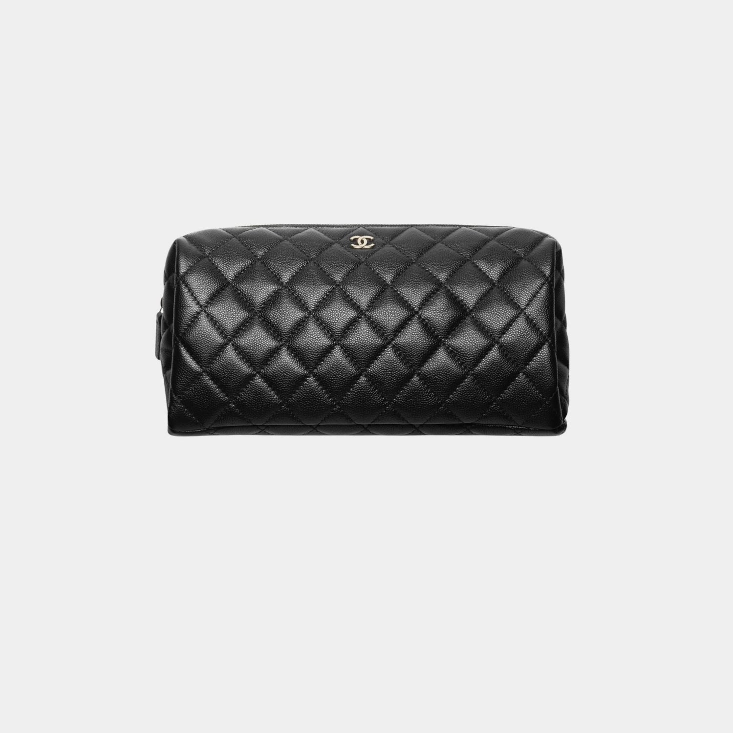 Chanel Classic Large Zipped Case Grained Shiny Calfskin &amp; Gold Metal, Front 