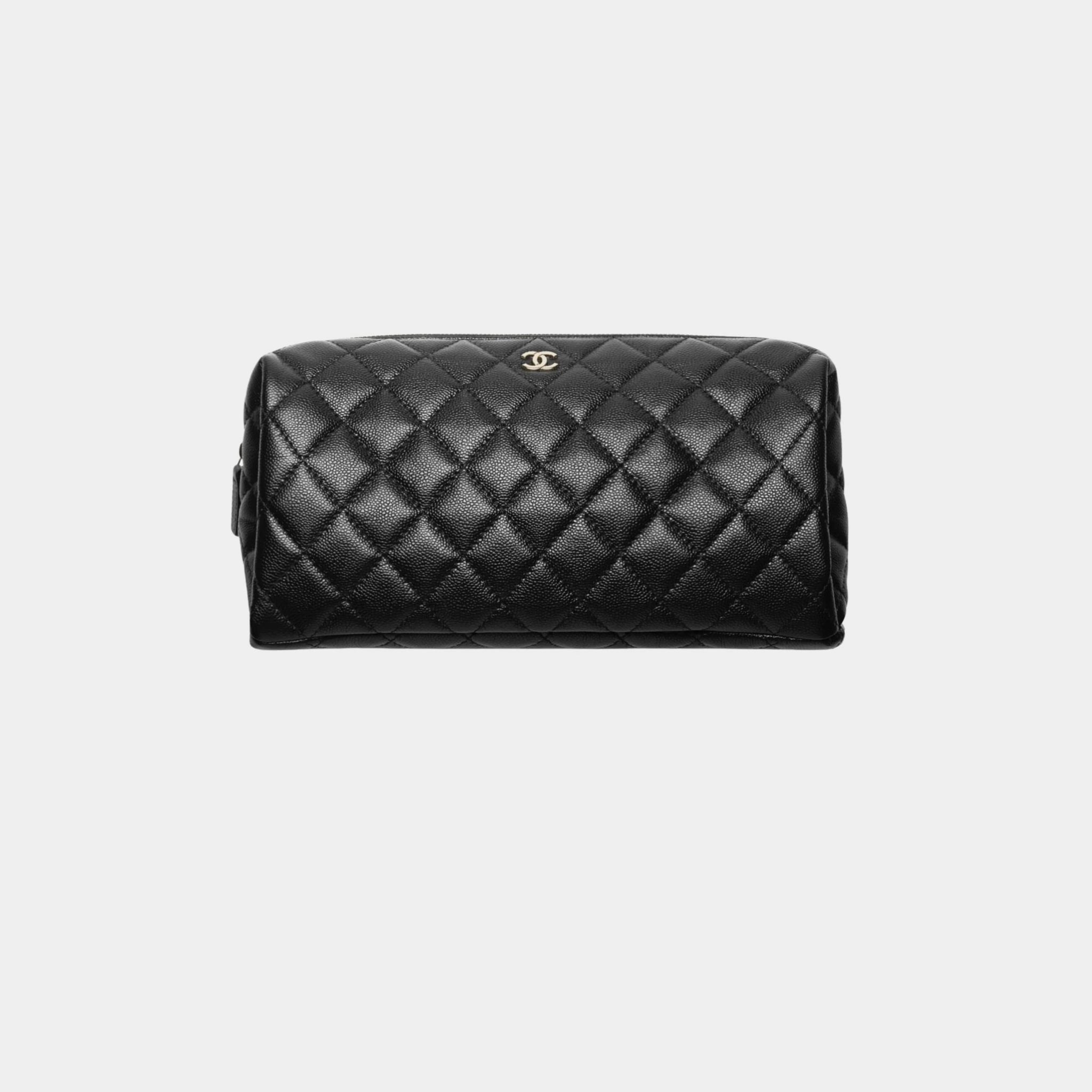 Chanel Classic Large Zipped Case Grained Shiny Calfskin &amp; Gold Metal, Front 