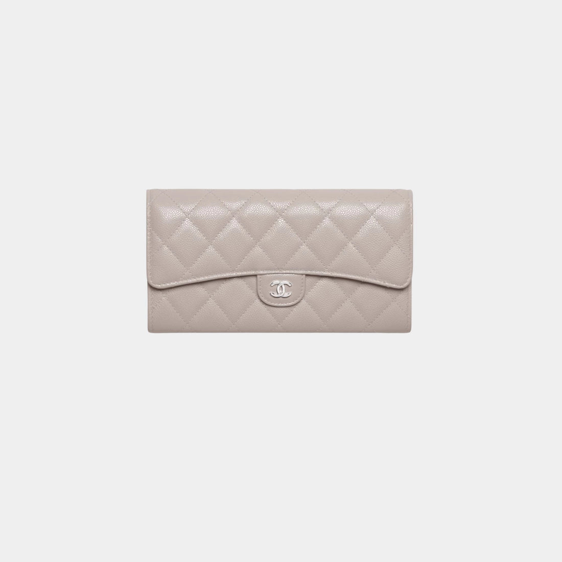 Chanel Classic Long Flap Wallet Grained Shiny Calfskin & Metal, ark Grey , Front