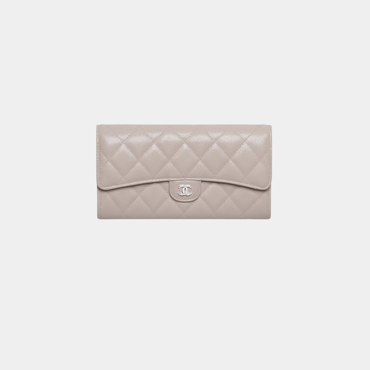 Classic Long Flap Wallet Grained Shiny Calfskin & Metal