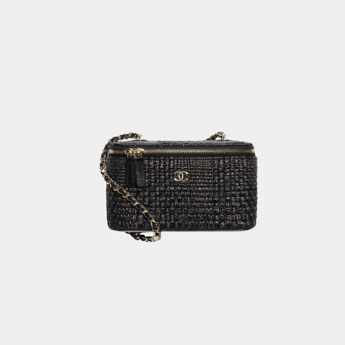 Chanel Classic Long Vanity With Chain Braided Raffia &amp; Gold Tone Metal