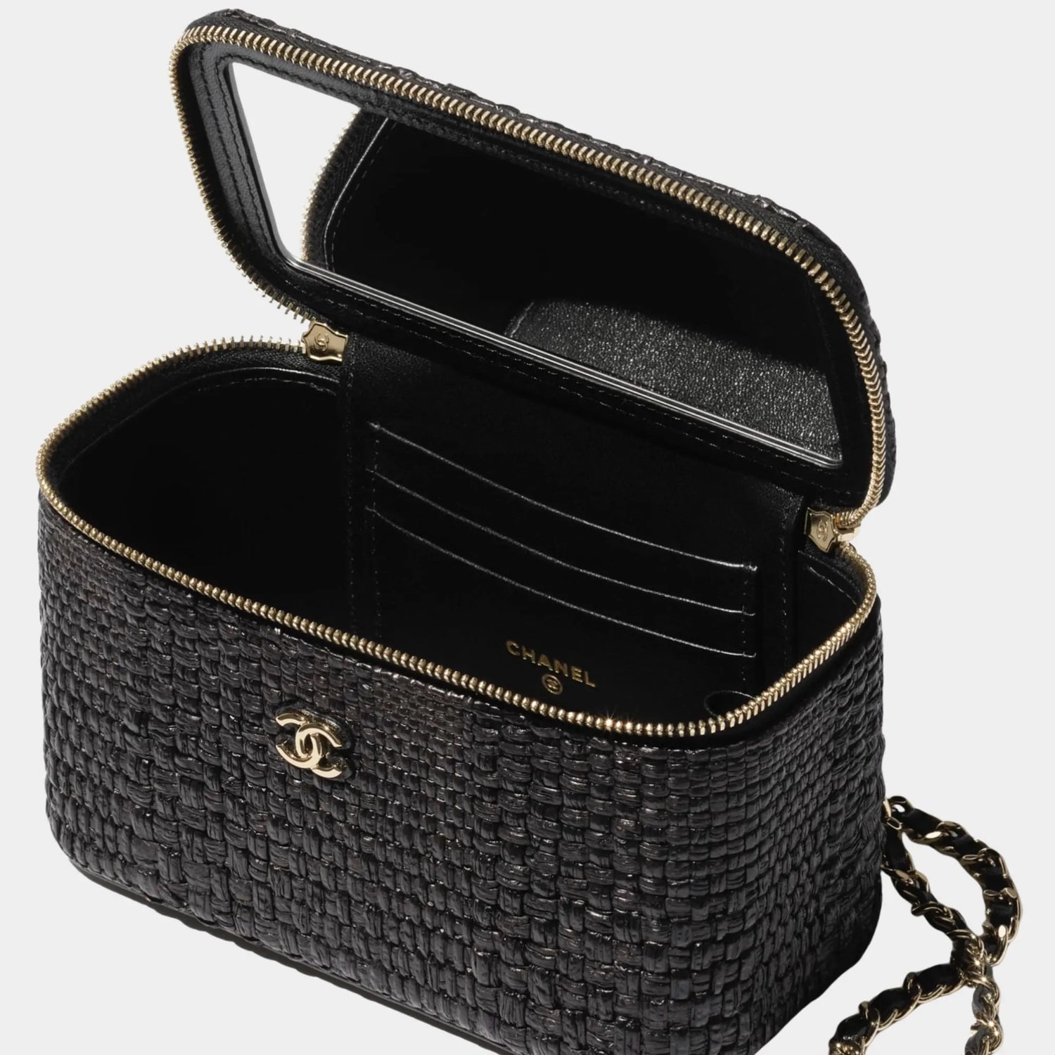 Chanel Classic Long Vanity With Chain Braided Raffia &amp; Gold Tone Metal