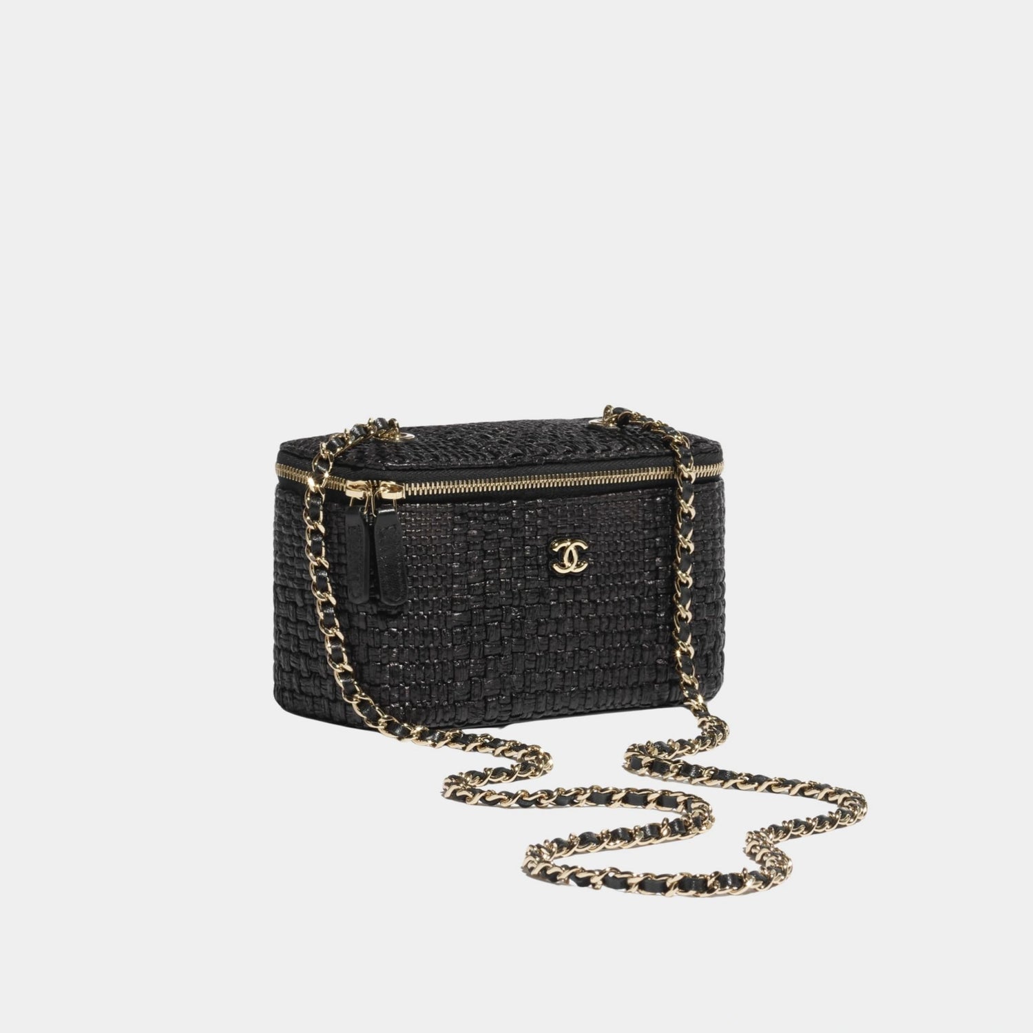 Chanel Classic Long Vanity With Chain Braided Raffia &amp; Gold Tone Metal