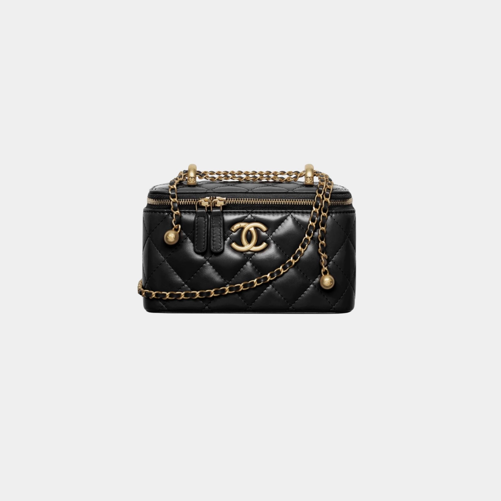 Classic Long Vanity With Chain Shiny calfskin &amp; Gold Tone Metal black 