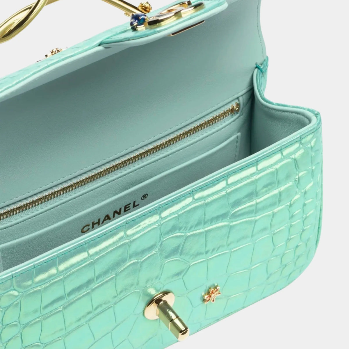 Chanel Classic Mini Bag With Handle calfskin embossed crocodile Enamel