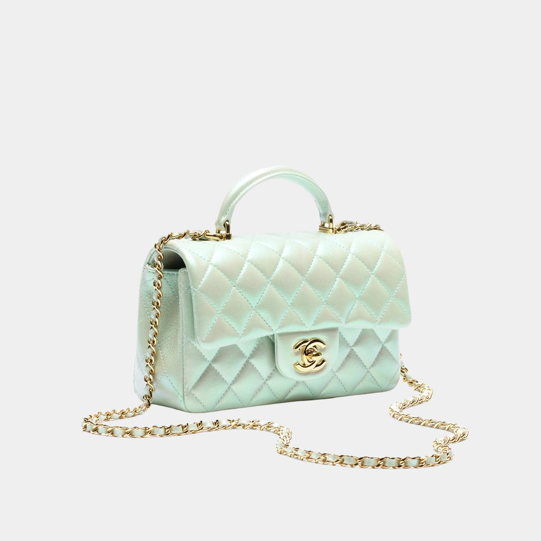 Classic Mini Bag With Handle Iridescent Calfskin & Gold-Tone Metal Light Green