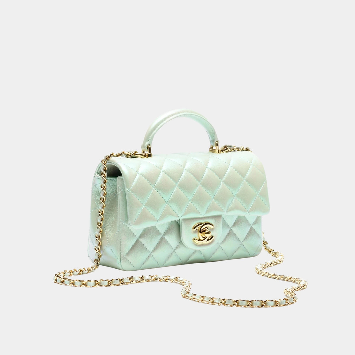 Classic Mini Bag With Handle Iridescent Calfskin & Gold-Tone Metal Light Green