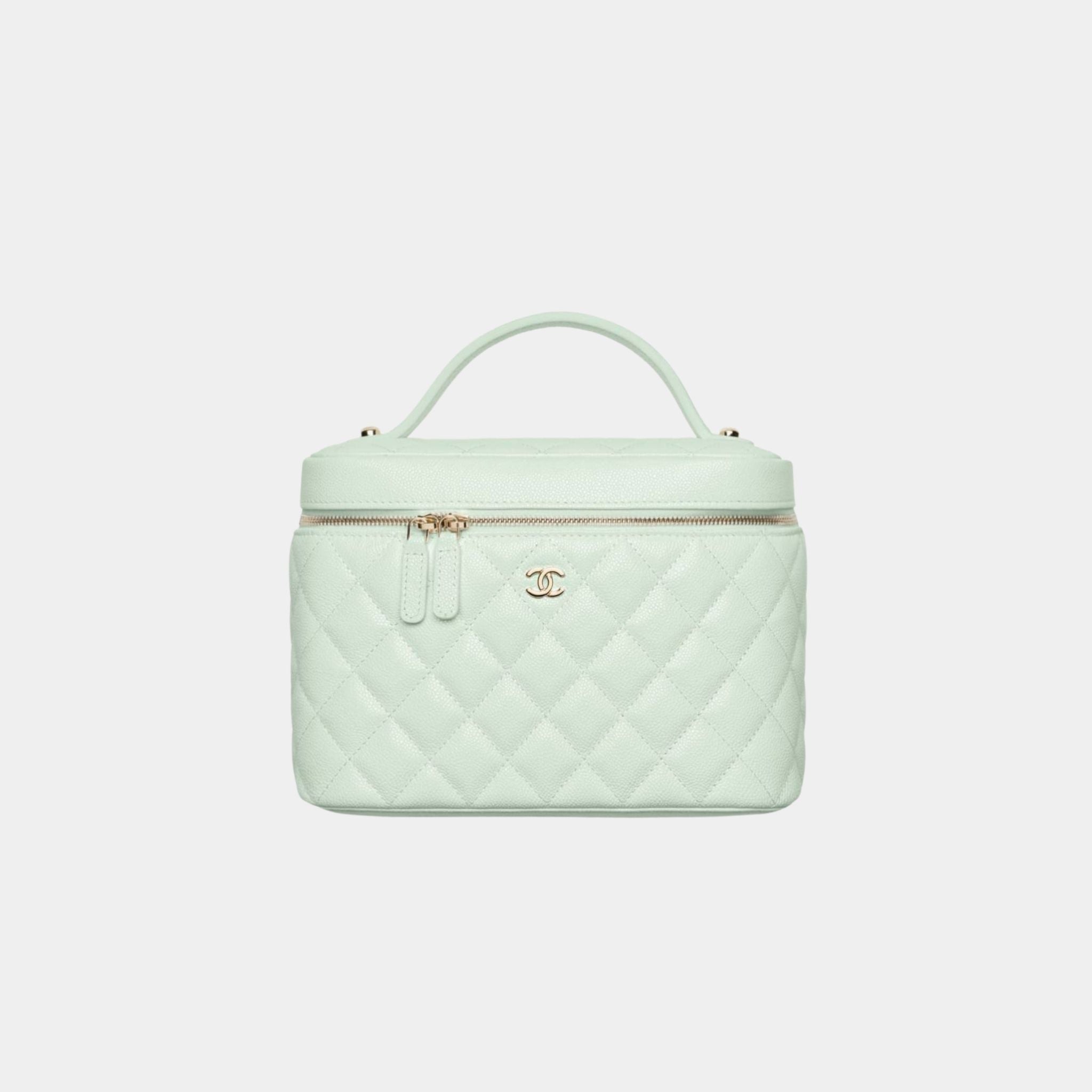 Chanel Classic Vanity Pouch in Grained Shiny Calfskin, Light Green