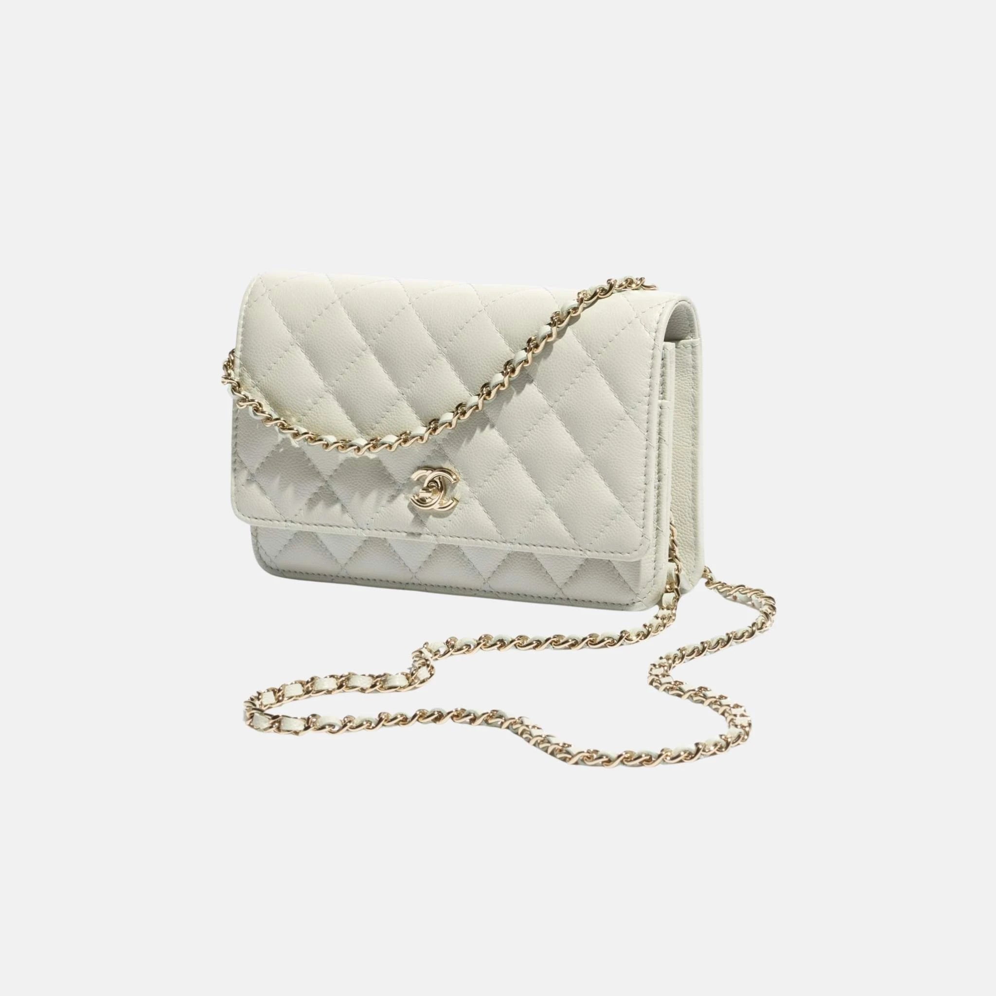 Chanel Classic Wallet on Chain in Grained Shiny Calfskin and Gold Tone, Light Green, Side