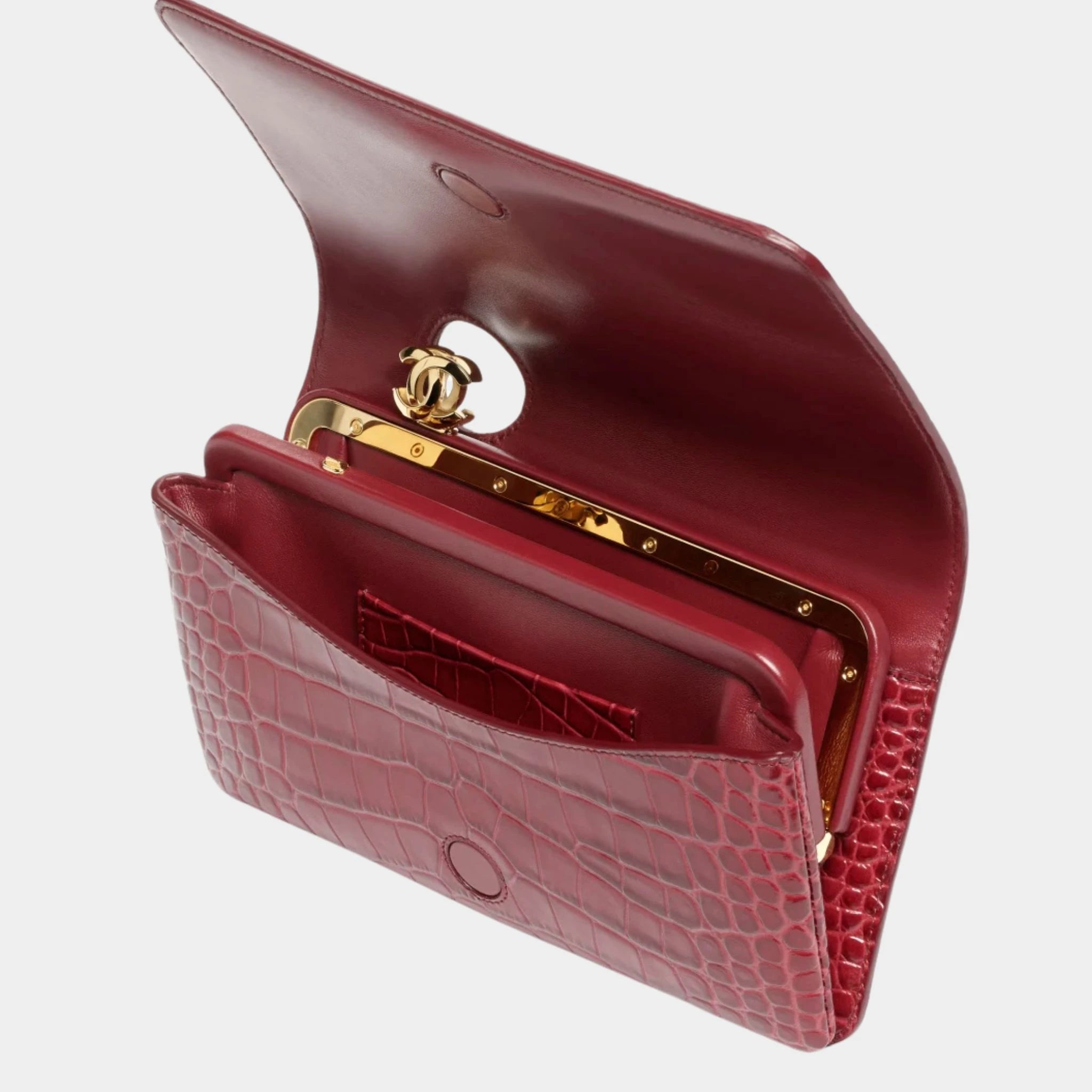 Chanel Clutch Bag Crocodile-Embossed Calfskin &amp; Gold-Tone Metal 