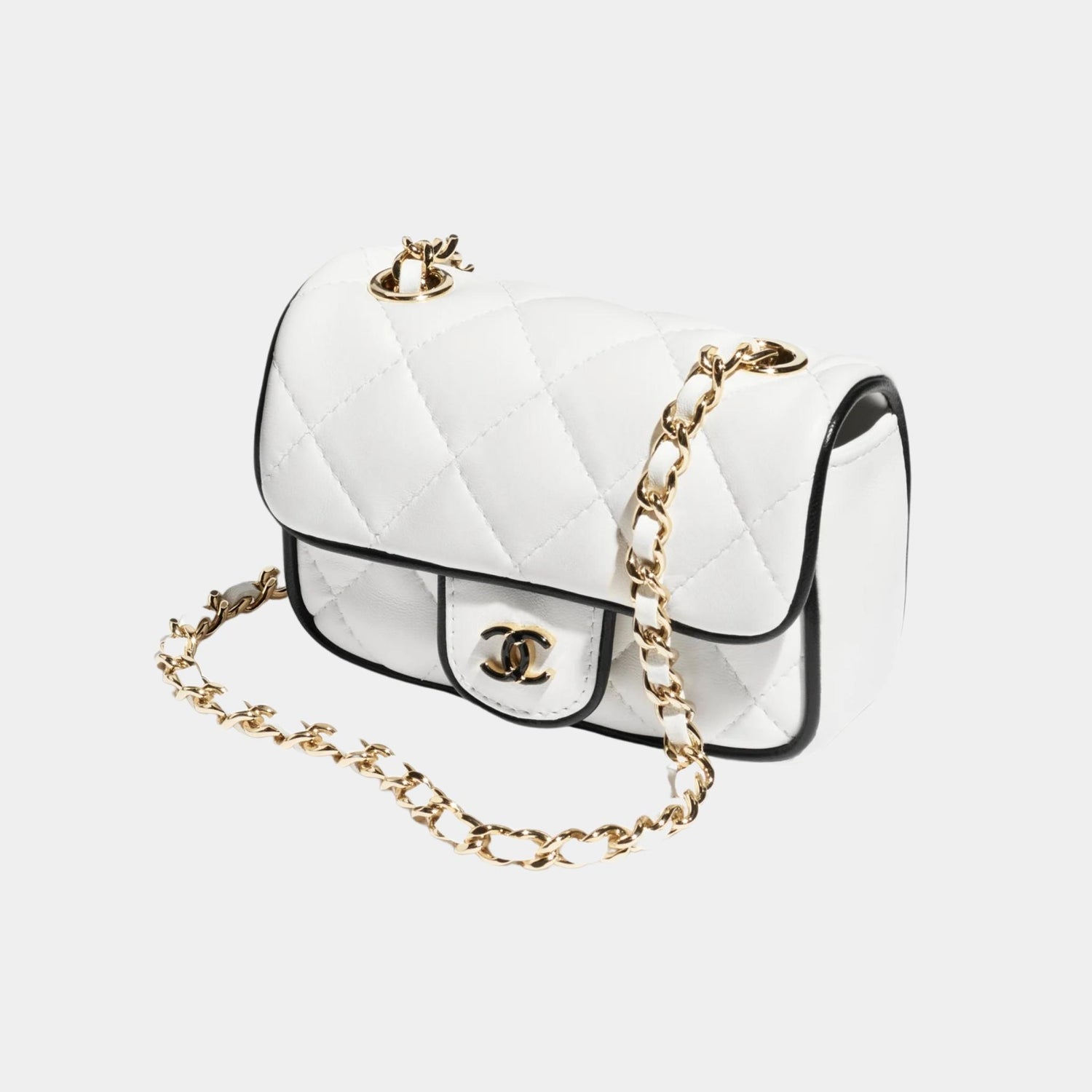 Chanel Clutch With Chain White And Black, FrontView