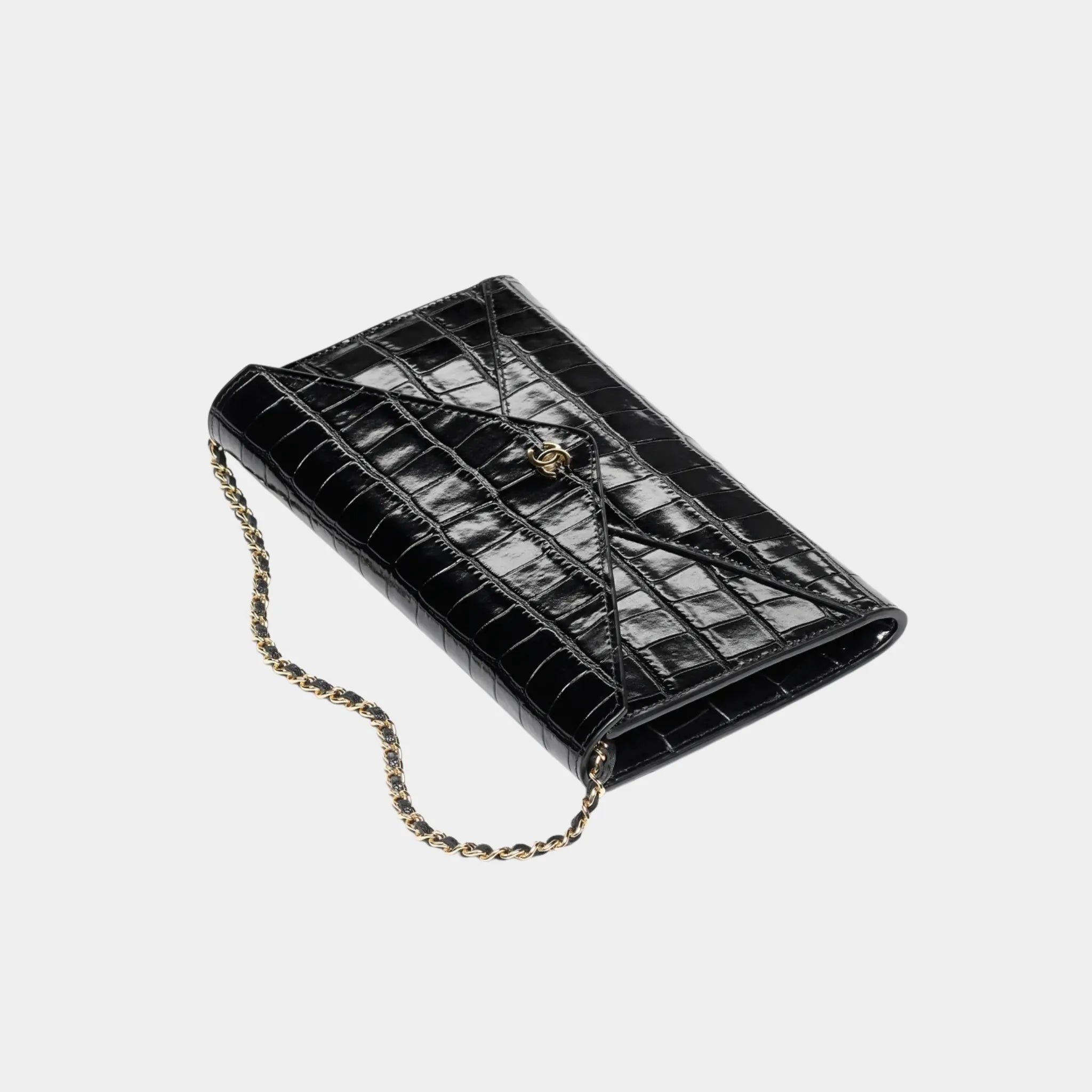 Chanel Clutch with Leather Strap in Crocodile Embossed Calfskin, Top