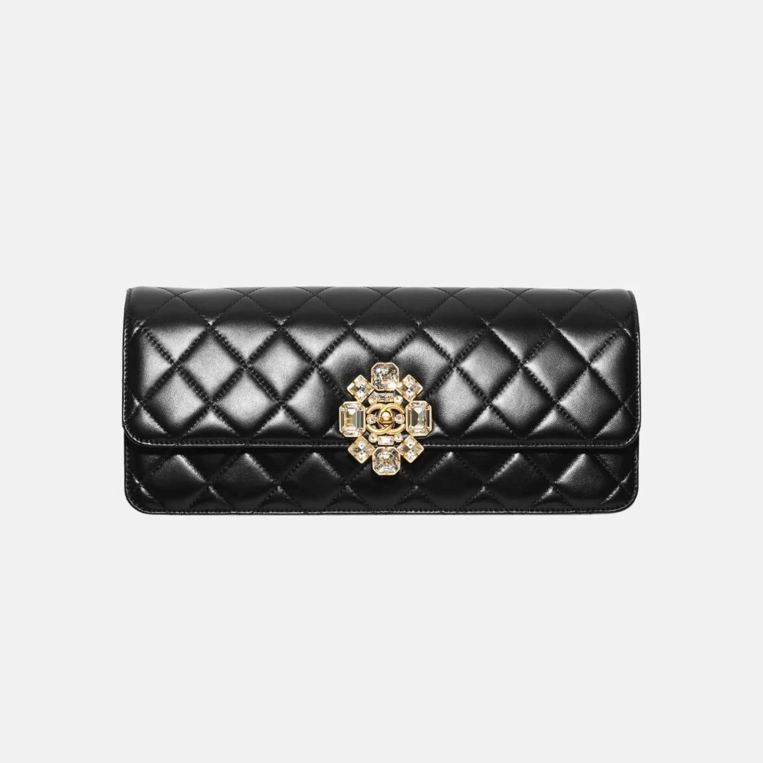 Chanel Clutch Lambskin in Black, Front