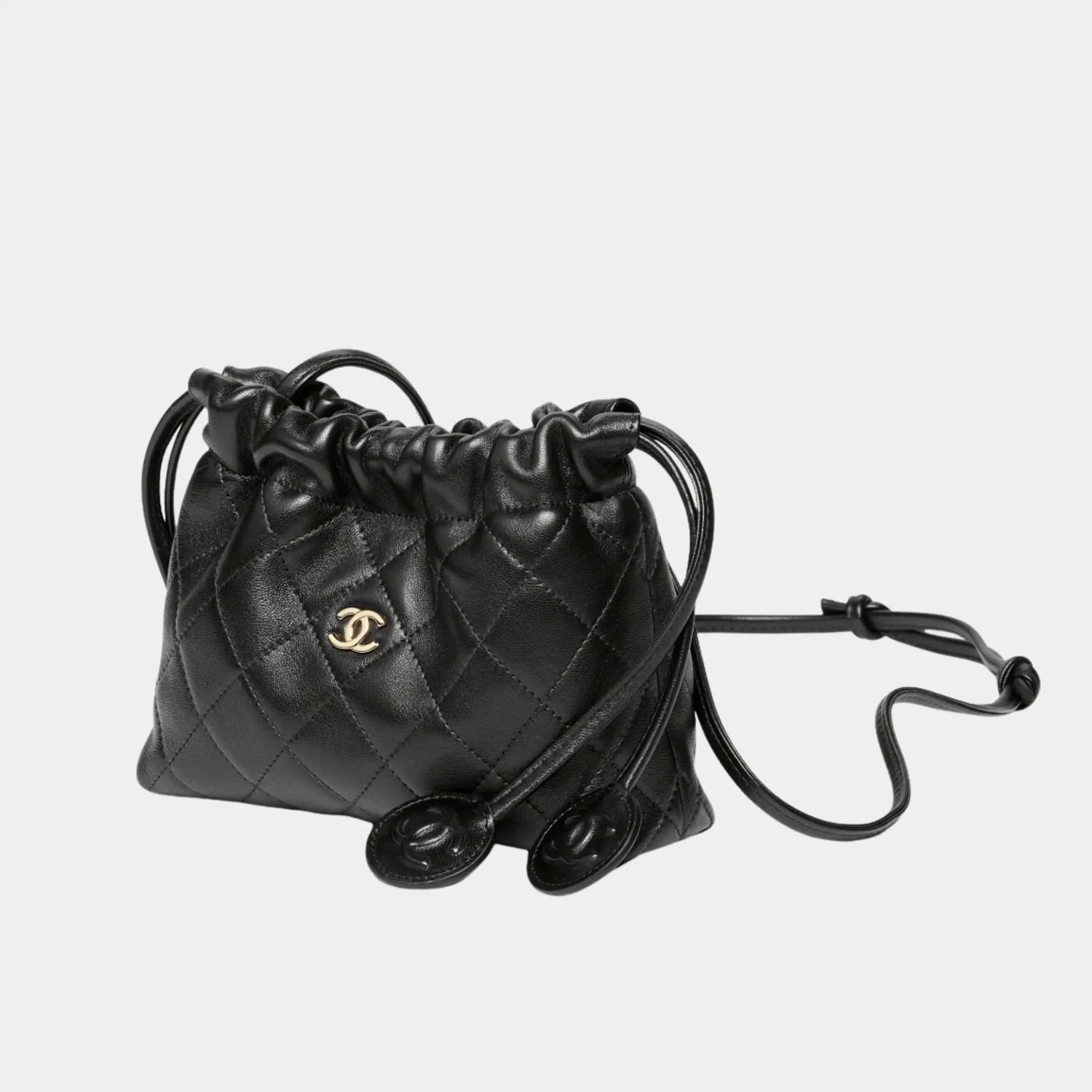 Chanel Clutch with Leather Strap in Black Lambskin, Side