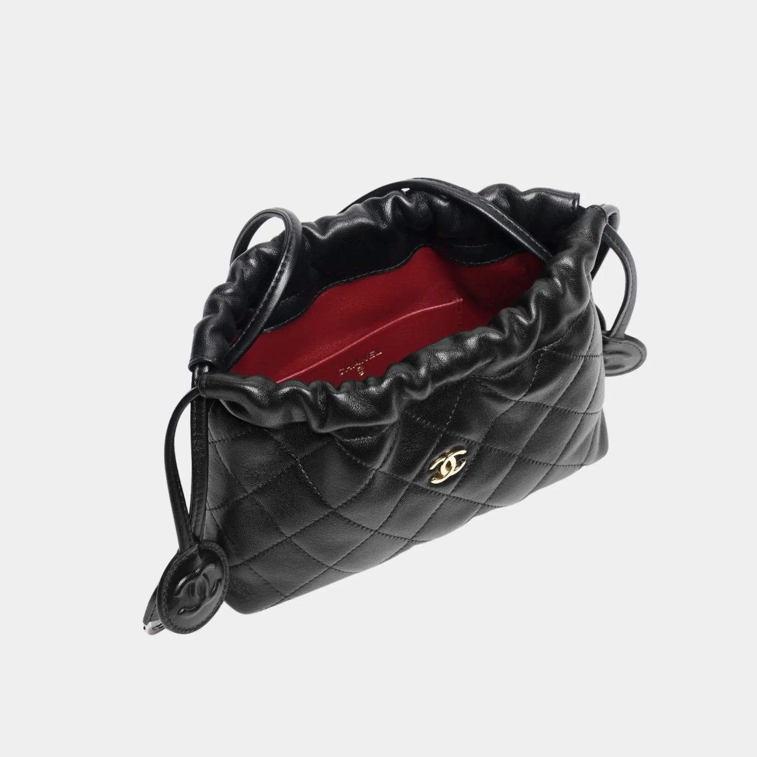 Chanel Clutch with Leather Strap in Black Lambskin, Top
