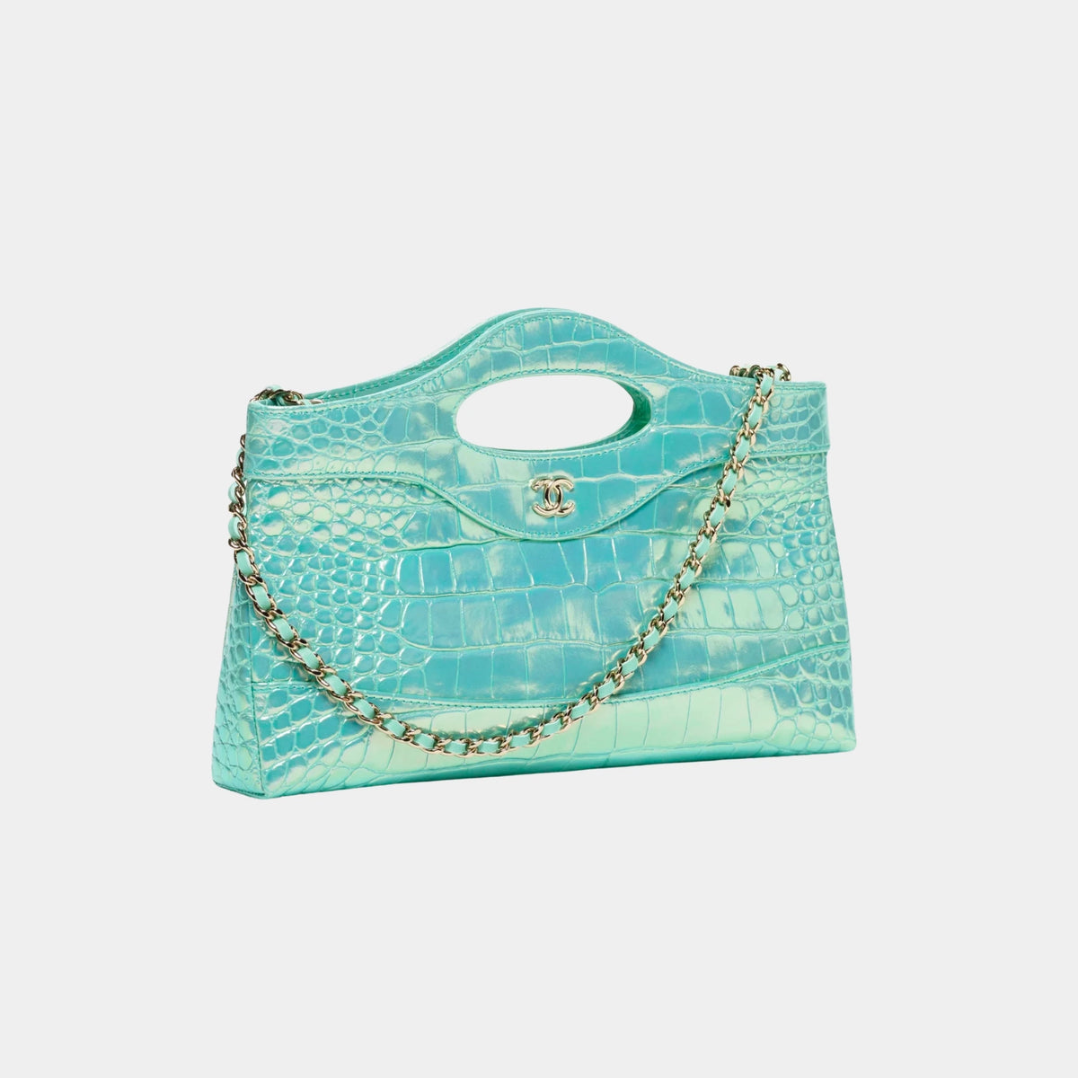 Clutch with chain Crocodile Embossed Calfskin &amp; Gold-Tone Metal
