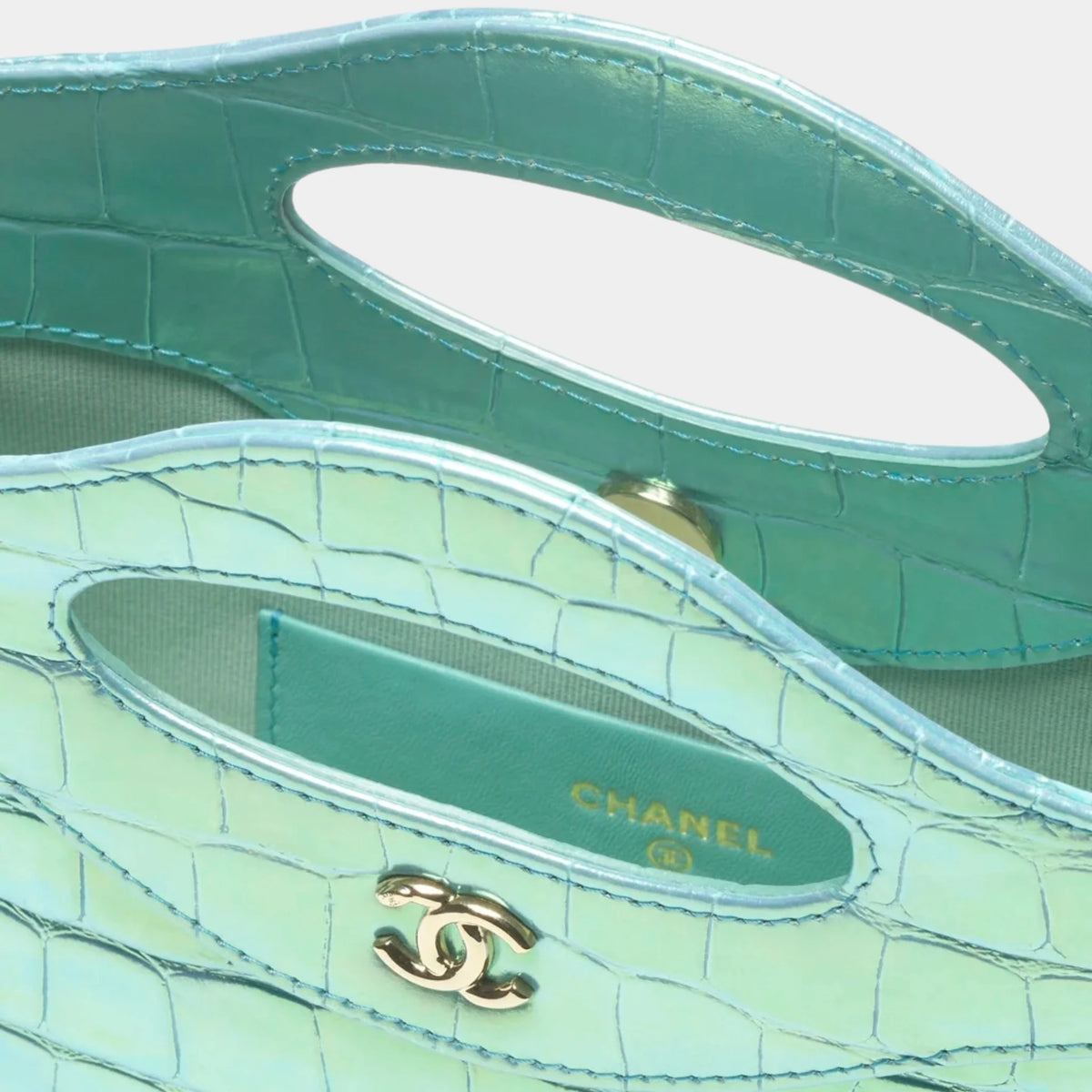 Clutch with chain Crocodile Embossed Calfskin &amp; Gold-Tone Metal