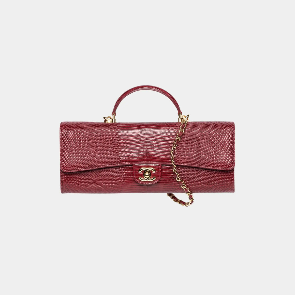 Clutch with chain in Dark Burgundy Lizard Embossed Calfskin