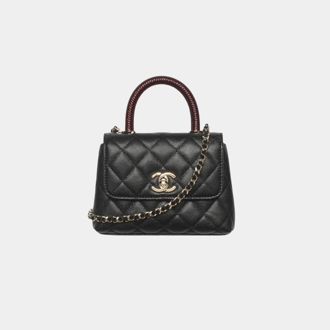 Clutch With Chain Grained Calfskin Lizard Embossed Calfskin & Gold Tone Metal