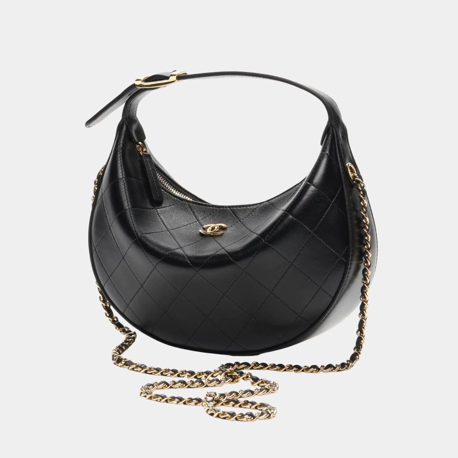 Chanel Clutch with Chain in Lambskin, Black, Side