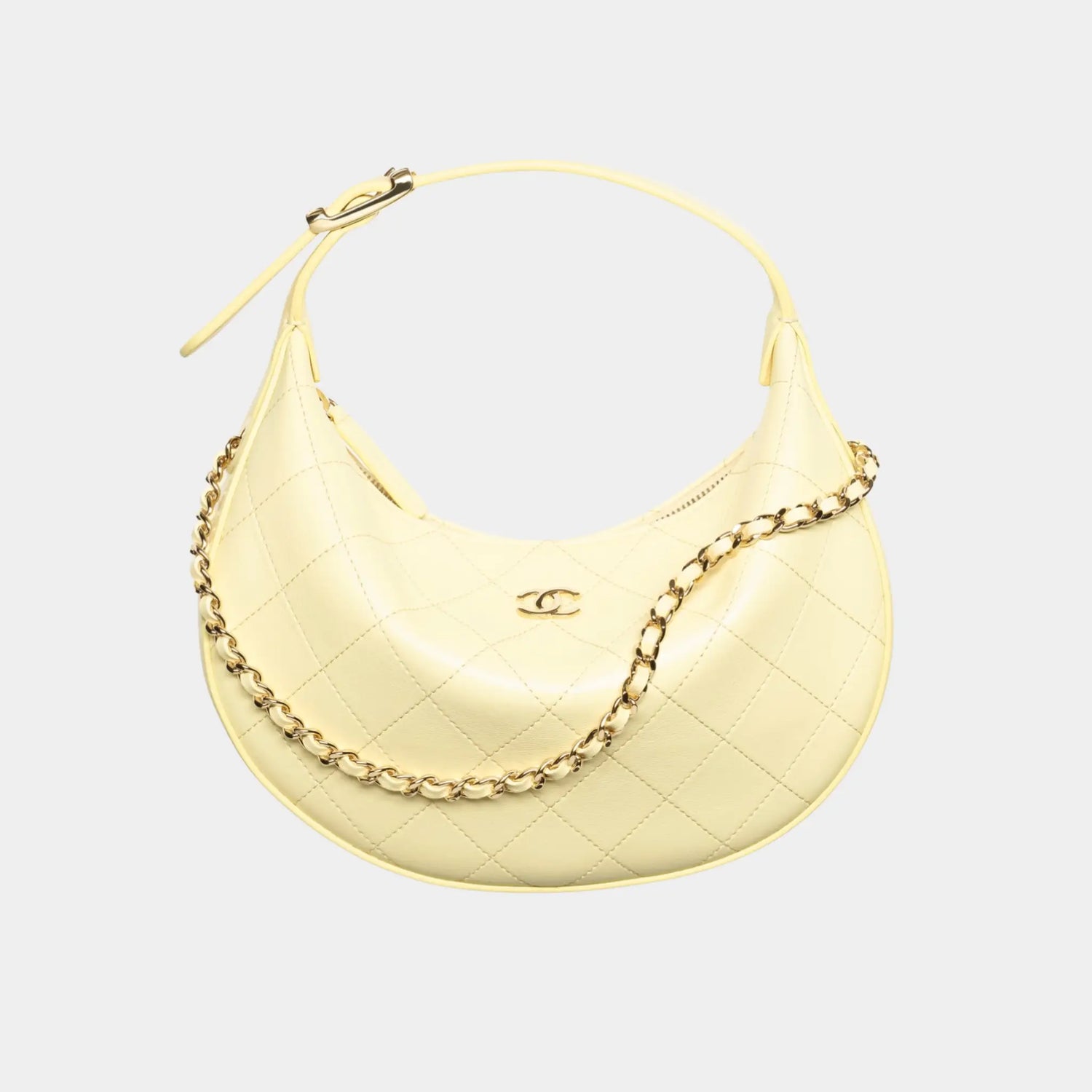 Chanel Clutch with Chain in Lambskin, Light Yellow, Front