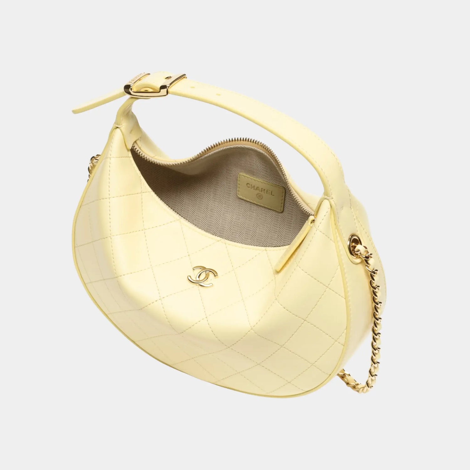 Chanel Clutch with Chain in Lambskin, Light Yellow, Top
