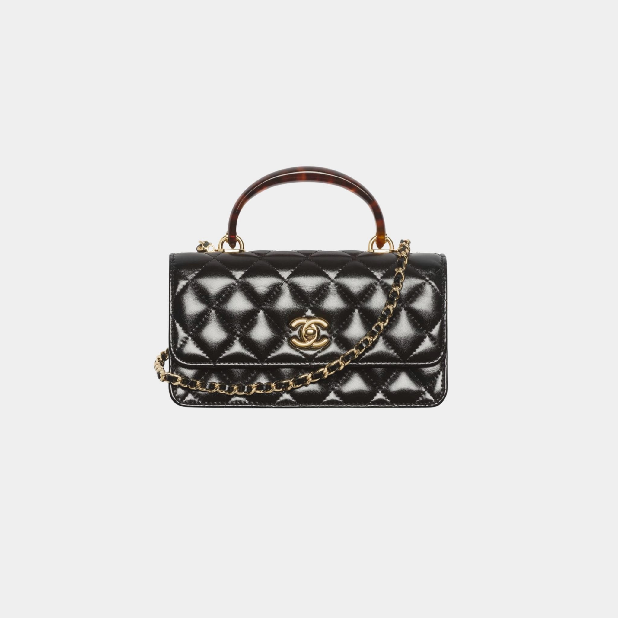 Chanel Clutch With Chain Lambskin Tortoise Plexi &amp; Gold Tone Metal