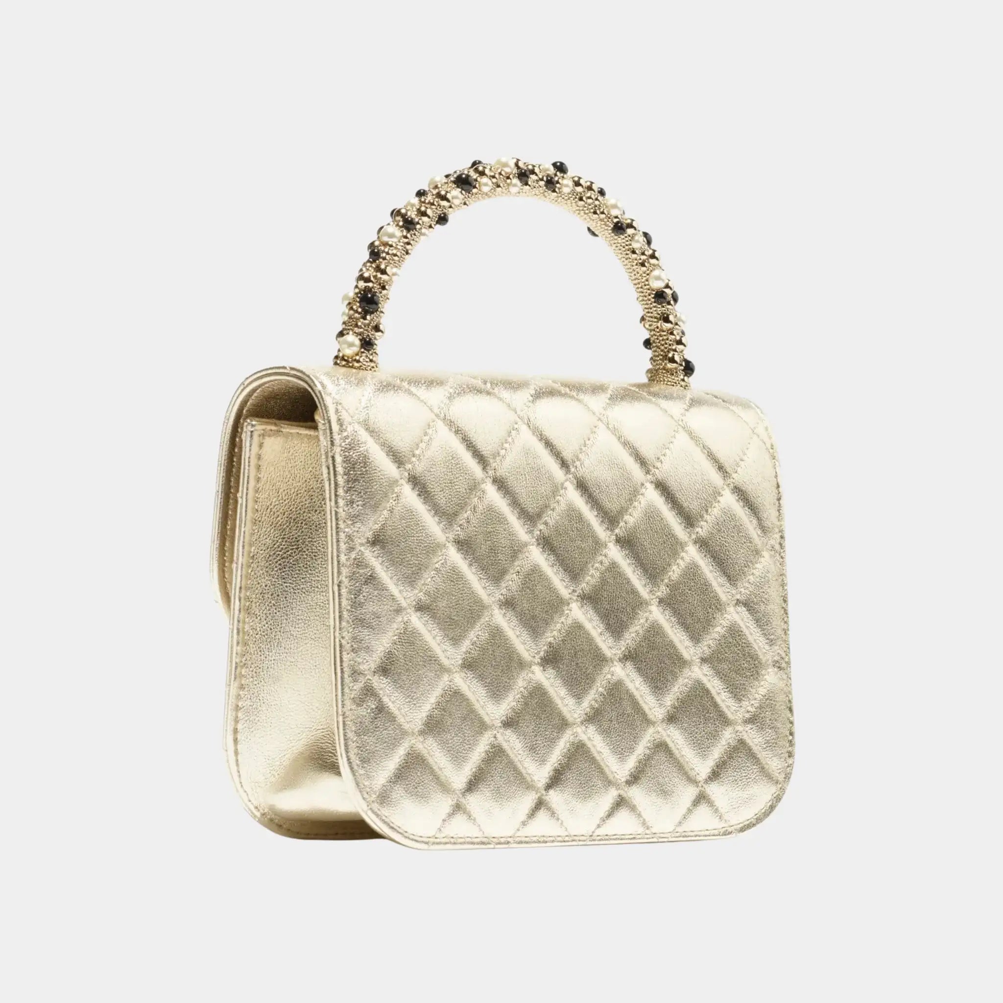 Chanel Clutch With Chain Metallic Lambskin &amp; Imitation Pearls, Light Gold, Back