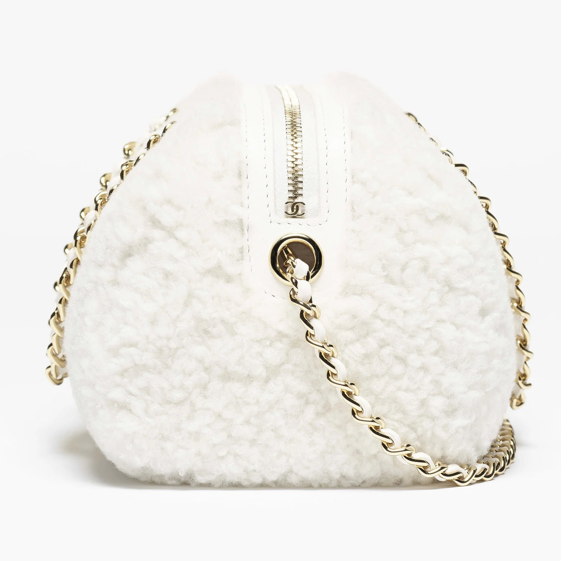 Chanel Clutch with Chain white shearling lambskin Coco Neige 2026 side view