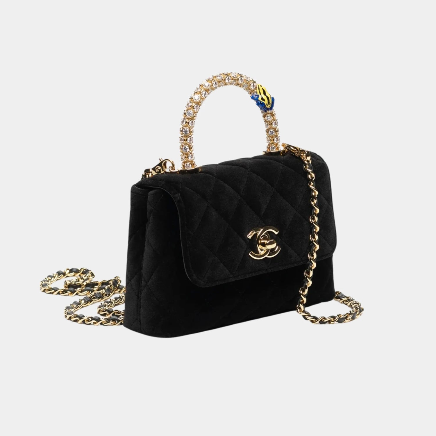 Chanel Clutch with chain in Velvet Strass Enamel &amp; Gold-Tone Metal, Side