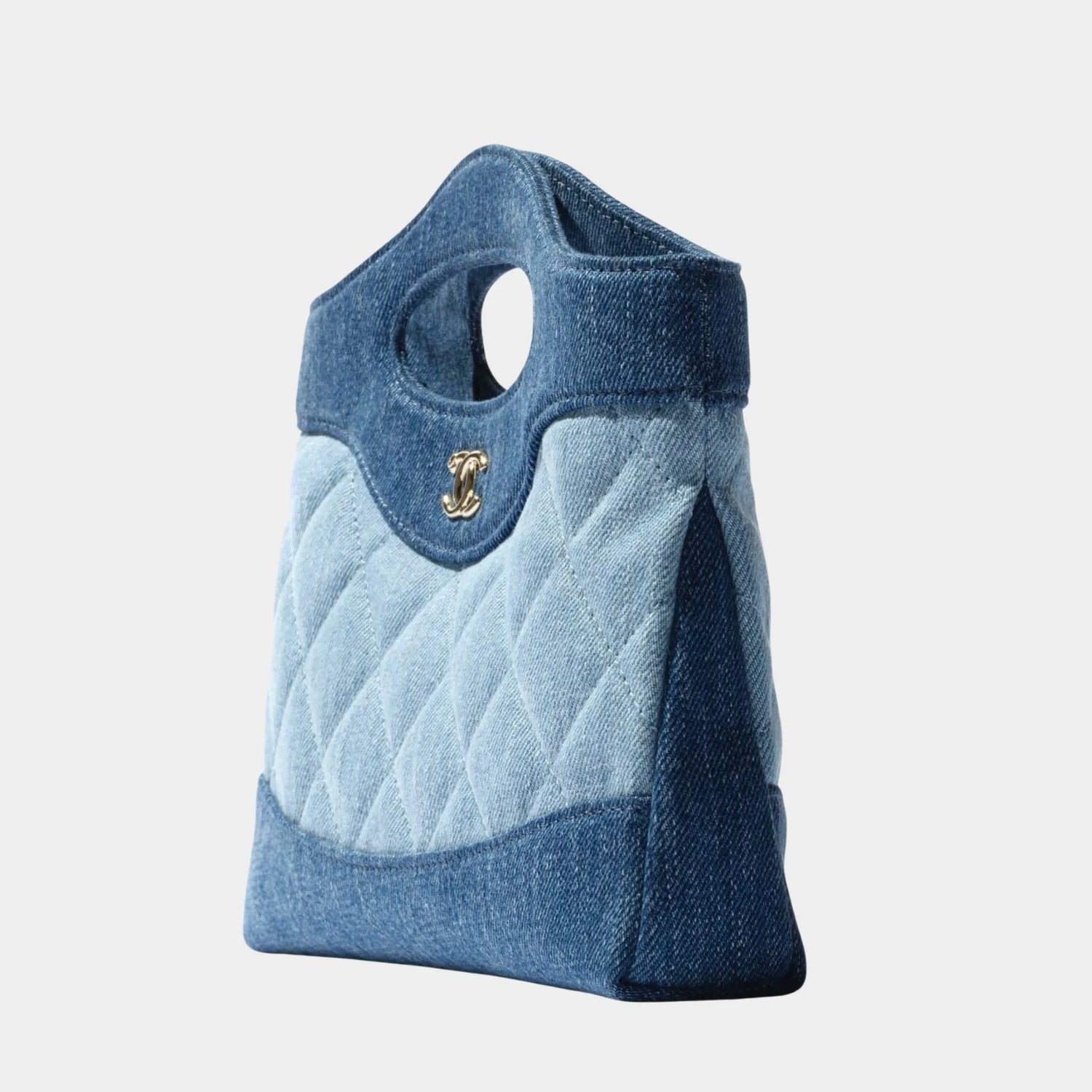 Chanel Clutch With Chain Washed Demin &amp; Gold Tone Metal, Dark Blue  and Light Blue 