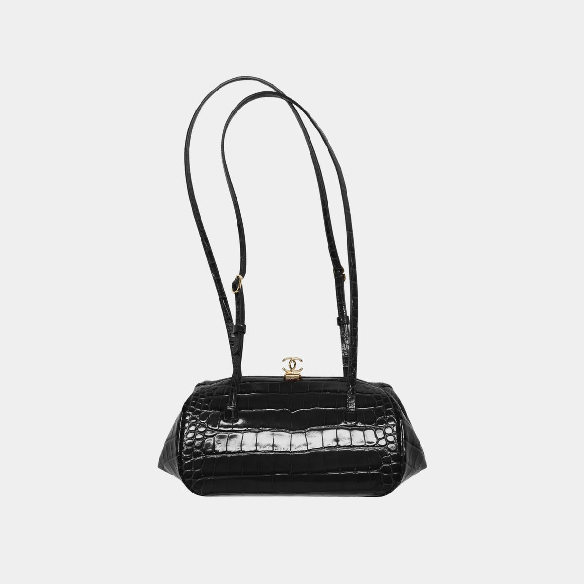 Clutch with Leather Strap in Crocodile Embossed Calfskin