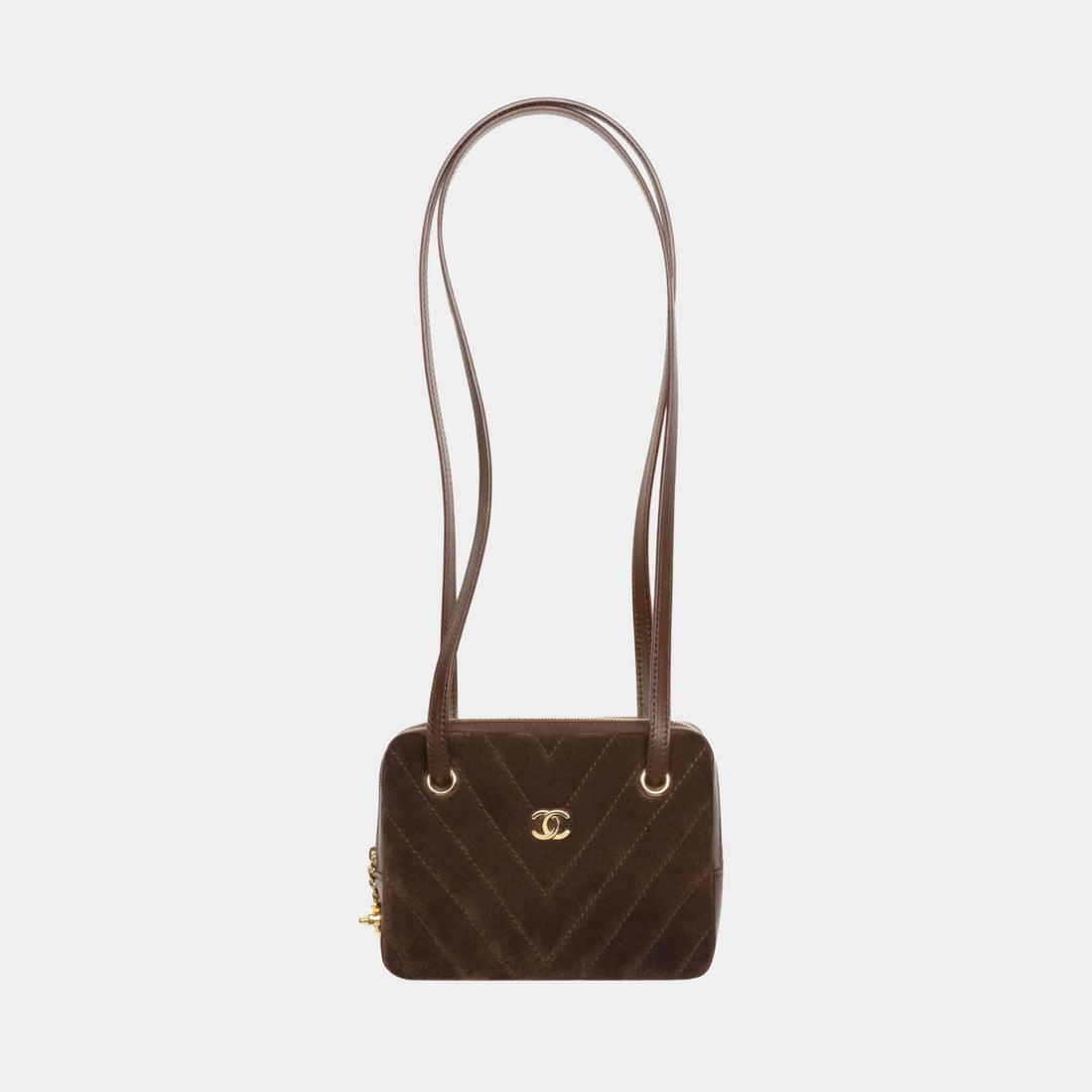 Clutch with Leather Strap Dark Brown Suede Calfskin &amp; Lambskin