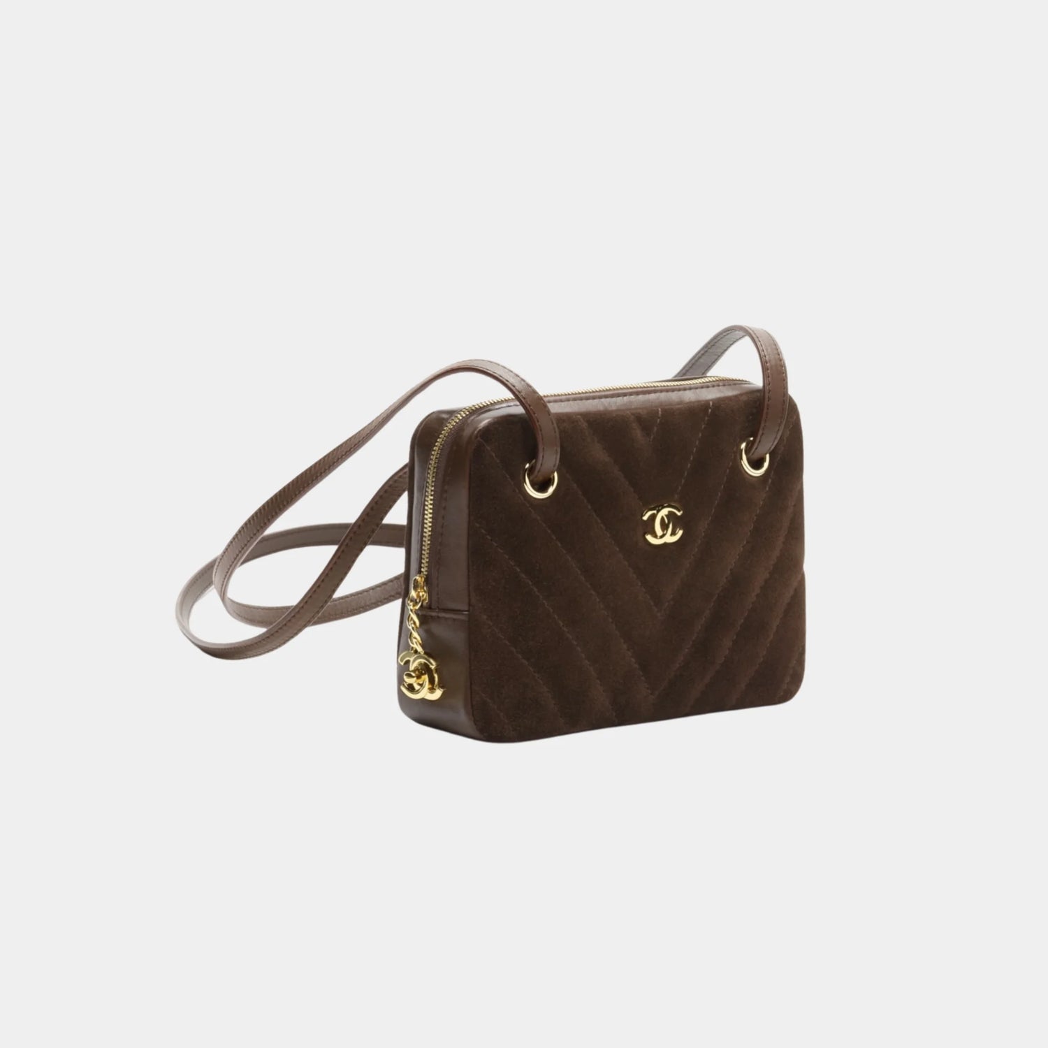 Clutch with Leather Strap Dark Brown Suede Calfskin &amp; Lambskin