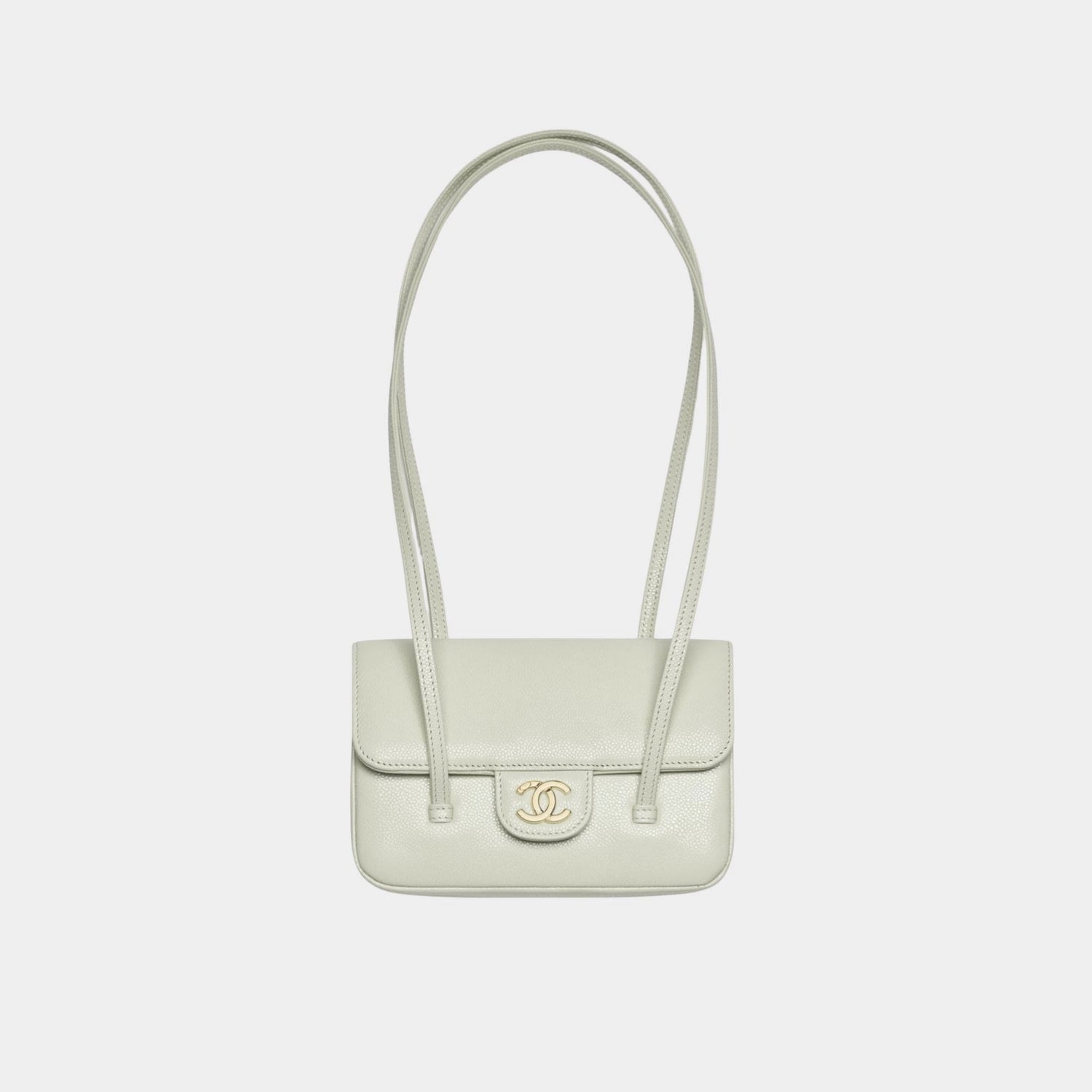 Chanel Clutch With Leather Strap Calfskin &amp; Gold Tone Metal, Light Green