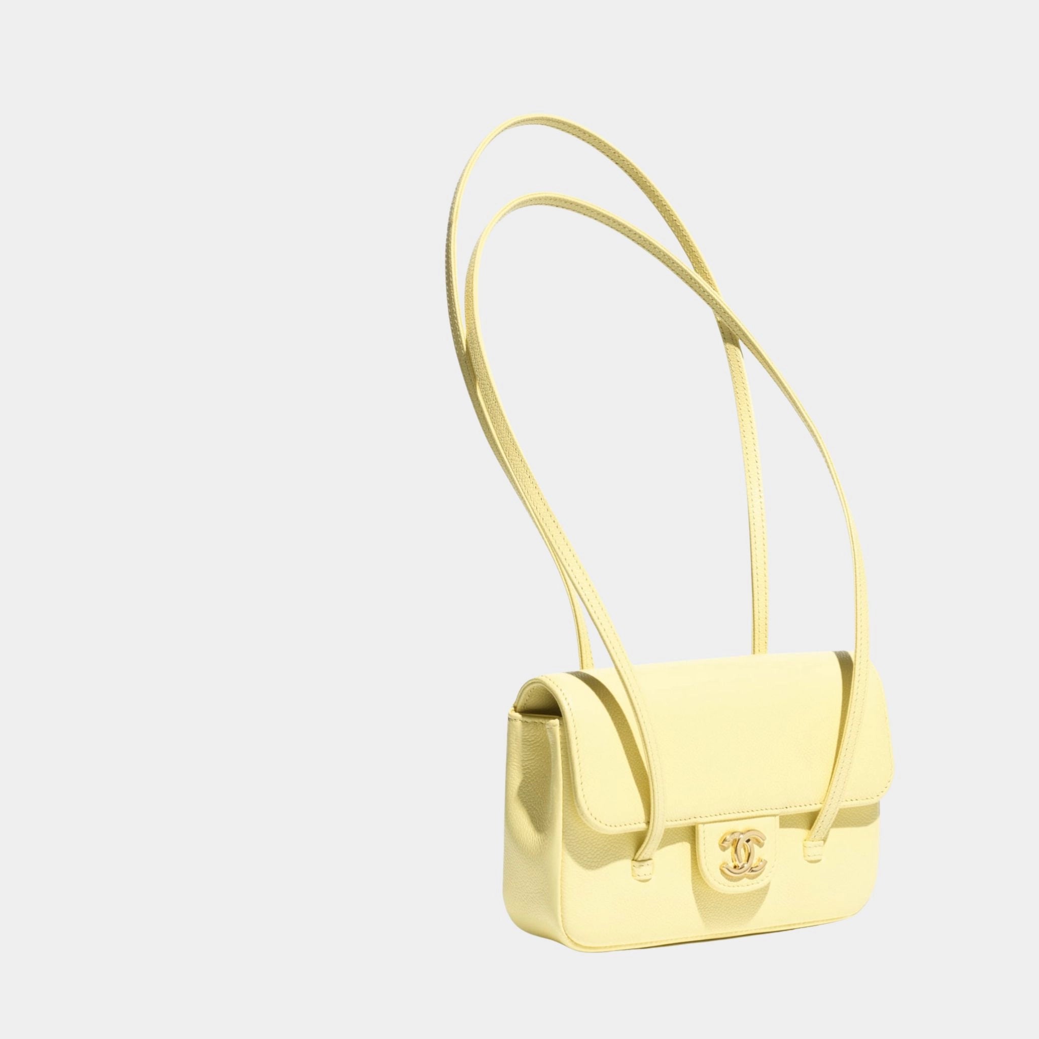 Chanel Clutch With Leather Strap Calfskin &amp; Gold Tone Metal, Yellow , Side 