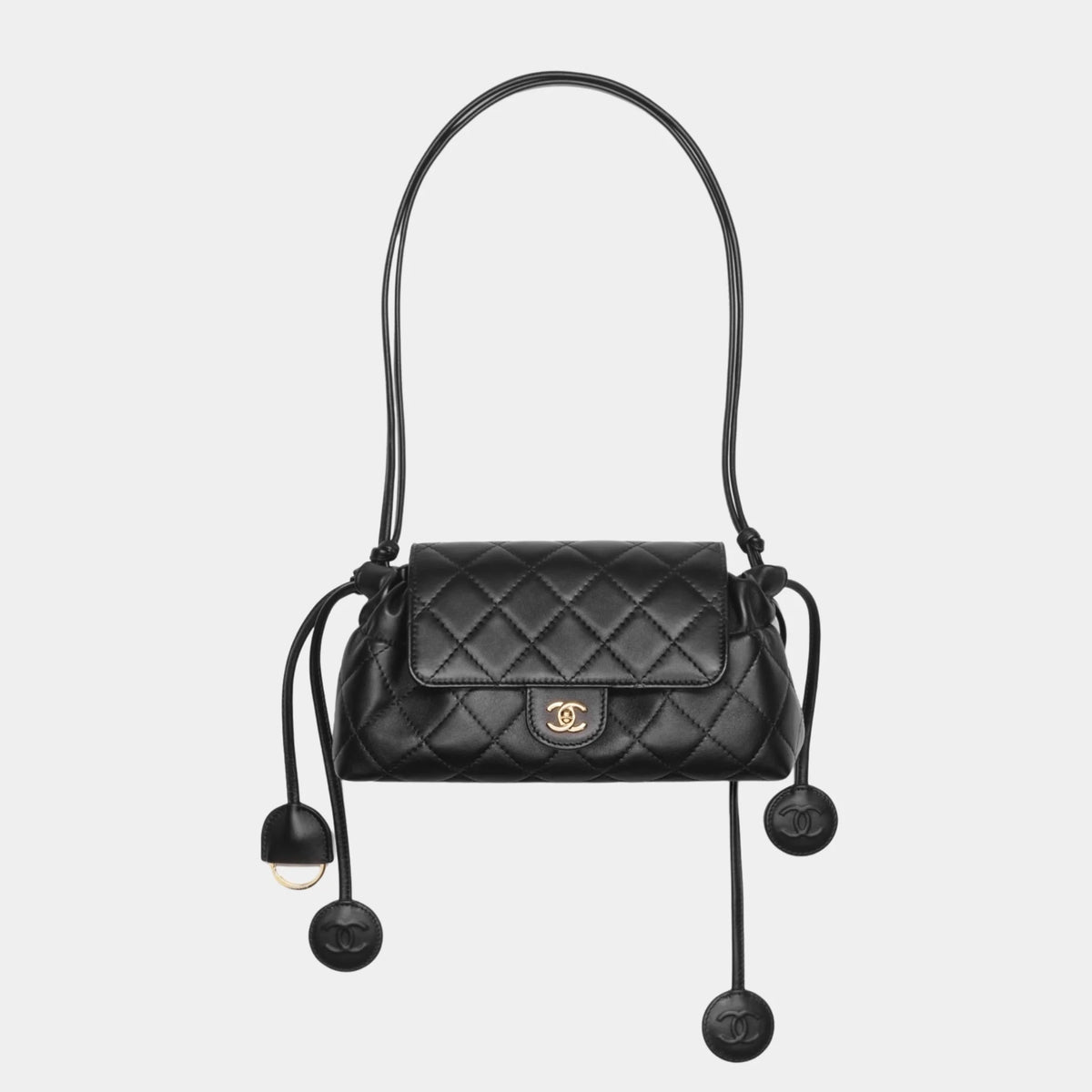 Clutch with Leather Strap in Black Lambskin