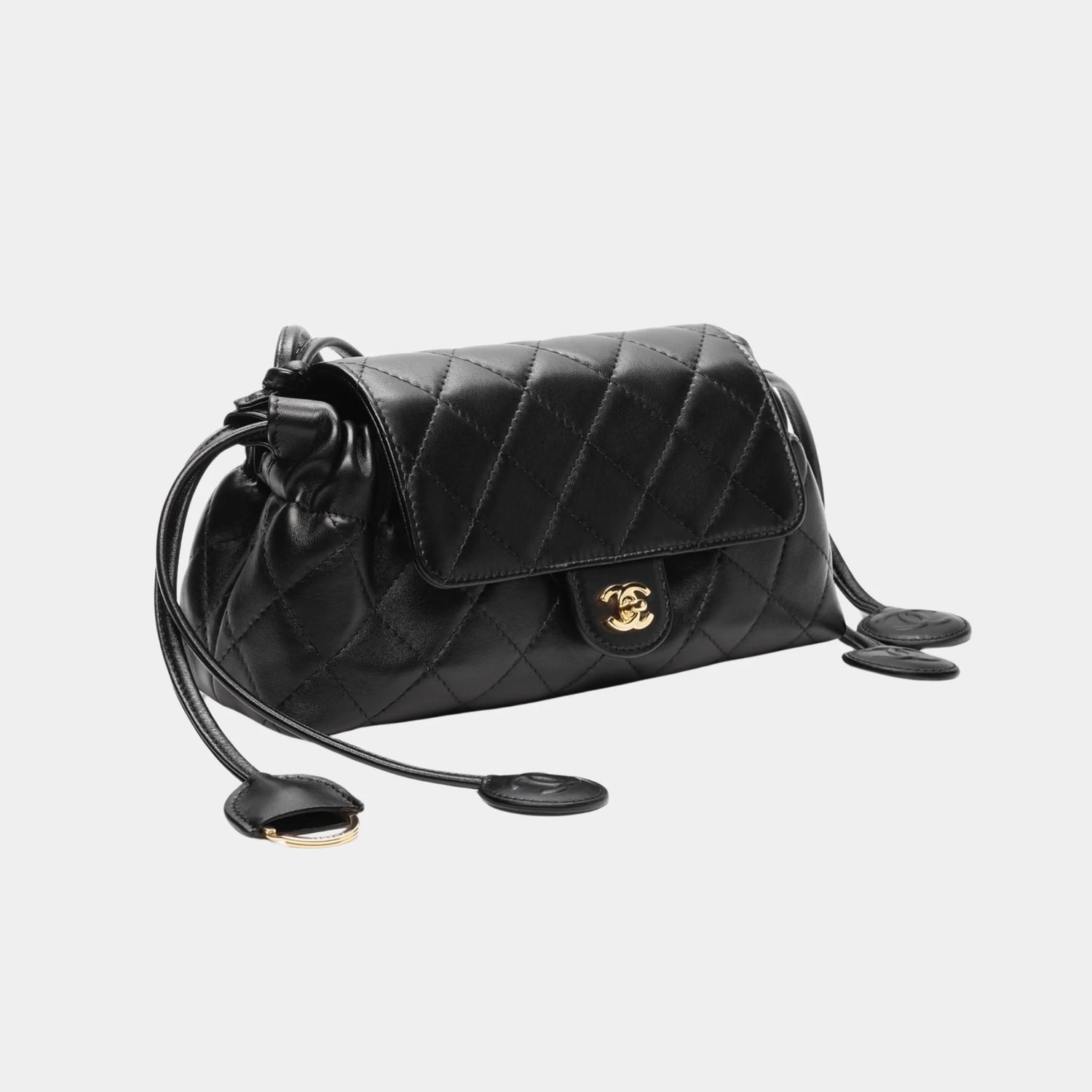 Chanel Clutch with Leather Strap in Black Lambskin, Side