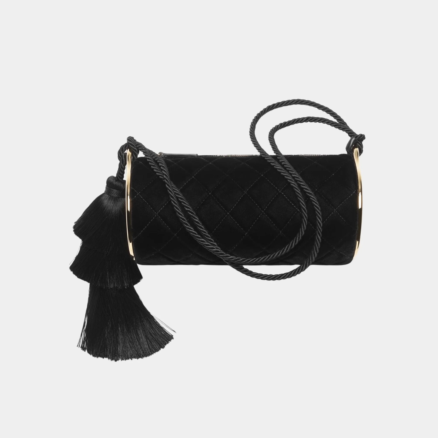 Chanel Clutch with Strap in Black Velvet &amp; Gold Metal, Front