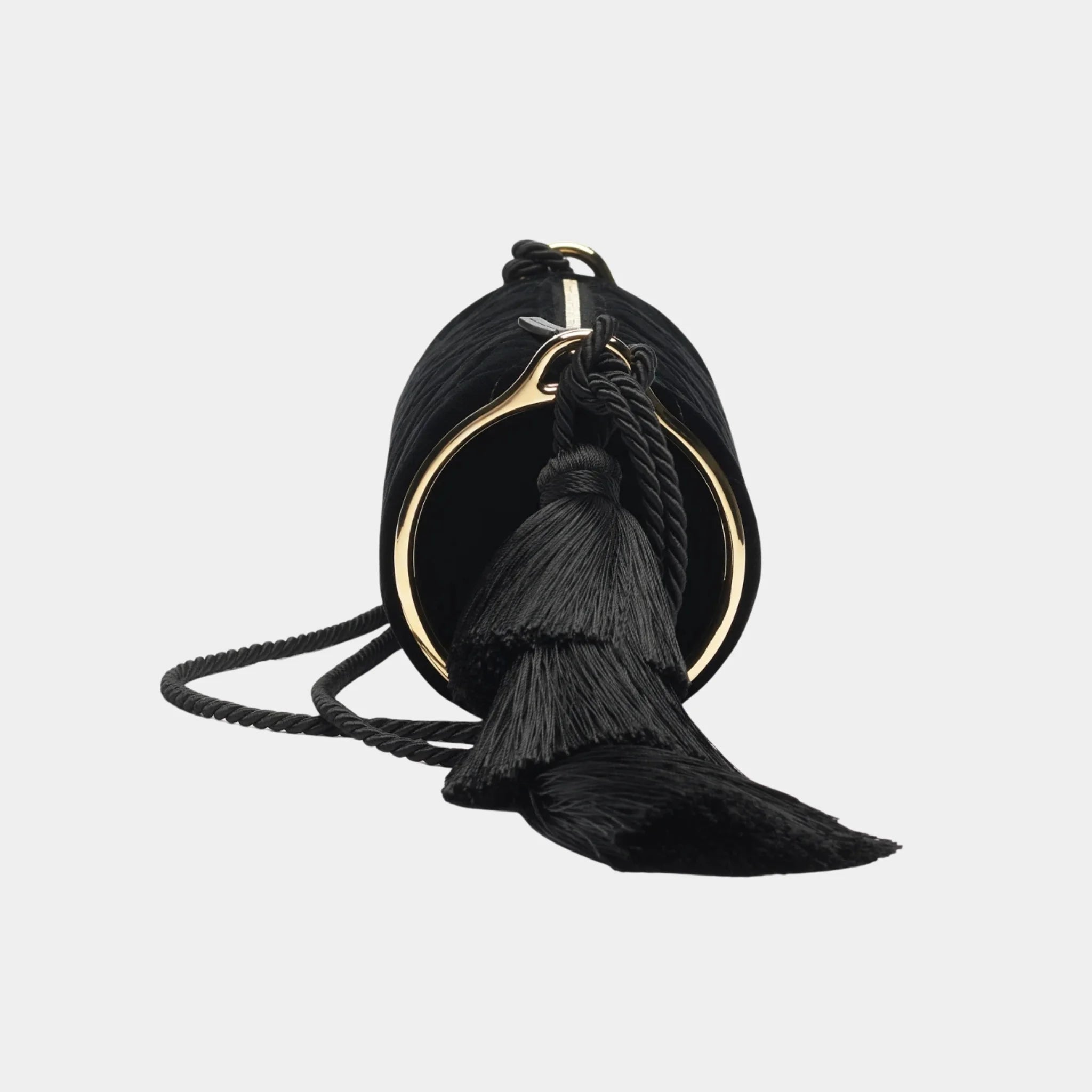 Chanel Clutch with Strap in Black Velvet &amp; Gold Metal, Side