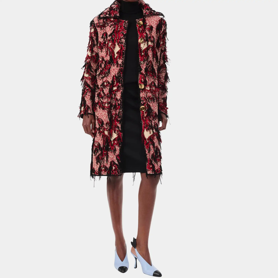Chanel Coat Cotton in Ecru Red & Black, Front