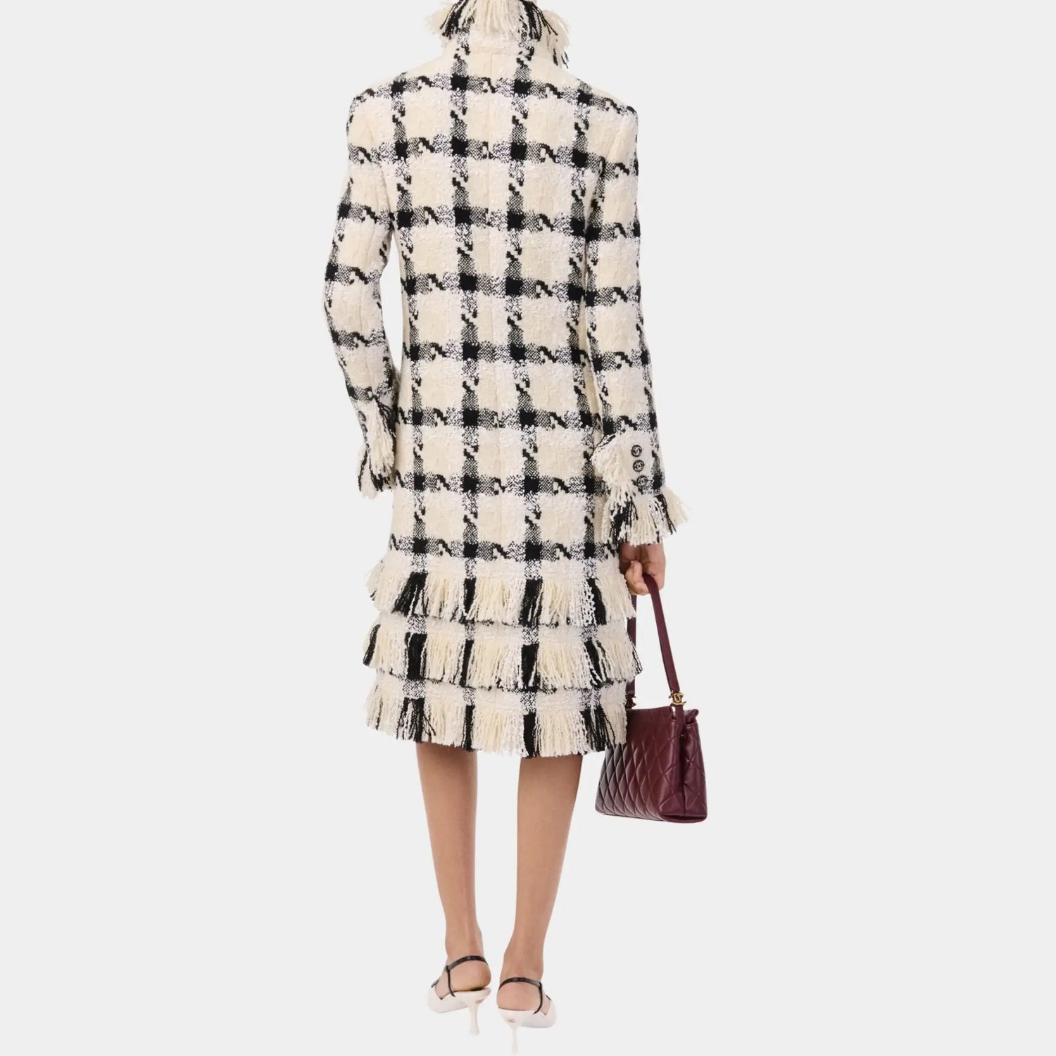Chanel Coat Cotton &amp; Wool Tweed in White Ecru &amp; Black, Back