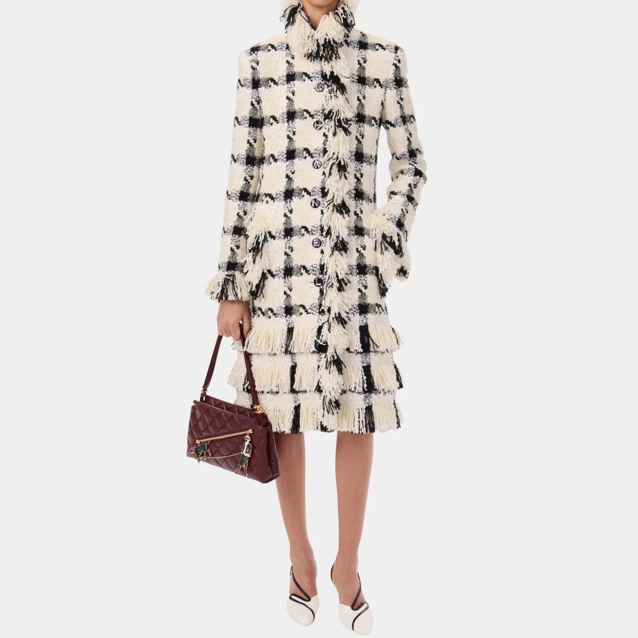 Chanel Coat Cotton &amp; Wool Tweed in White Ecru &amp; Black, Front