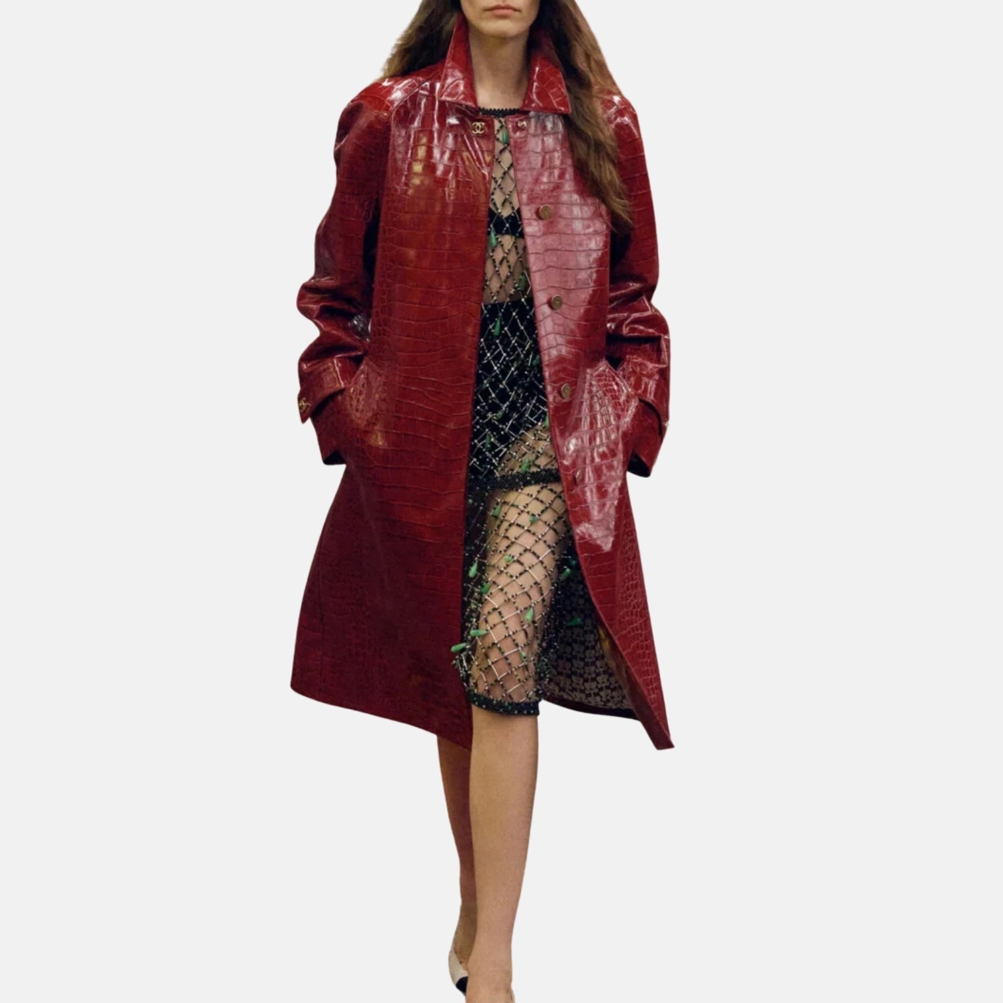 Coat Embossed Calfskin in Dark Burgundy
