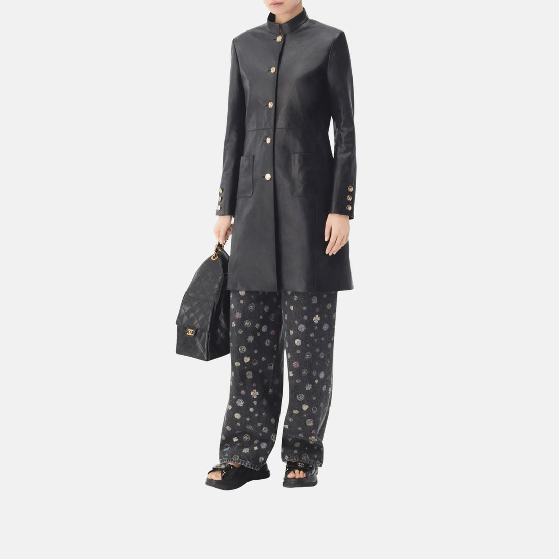 Chanel Coat in Black Lambskin, Close