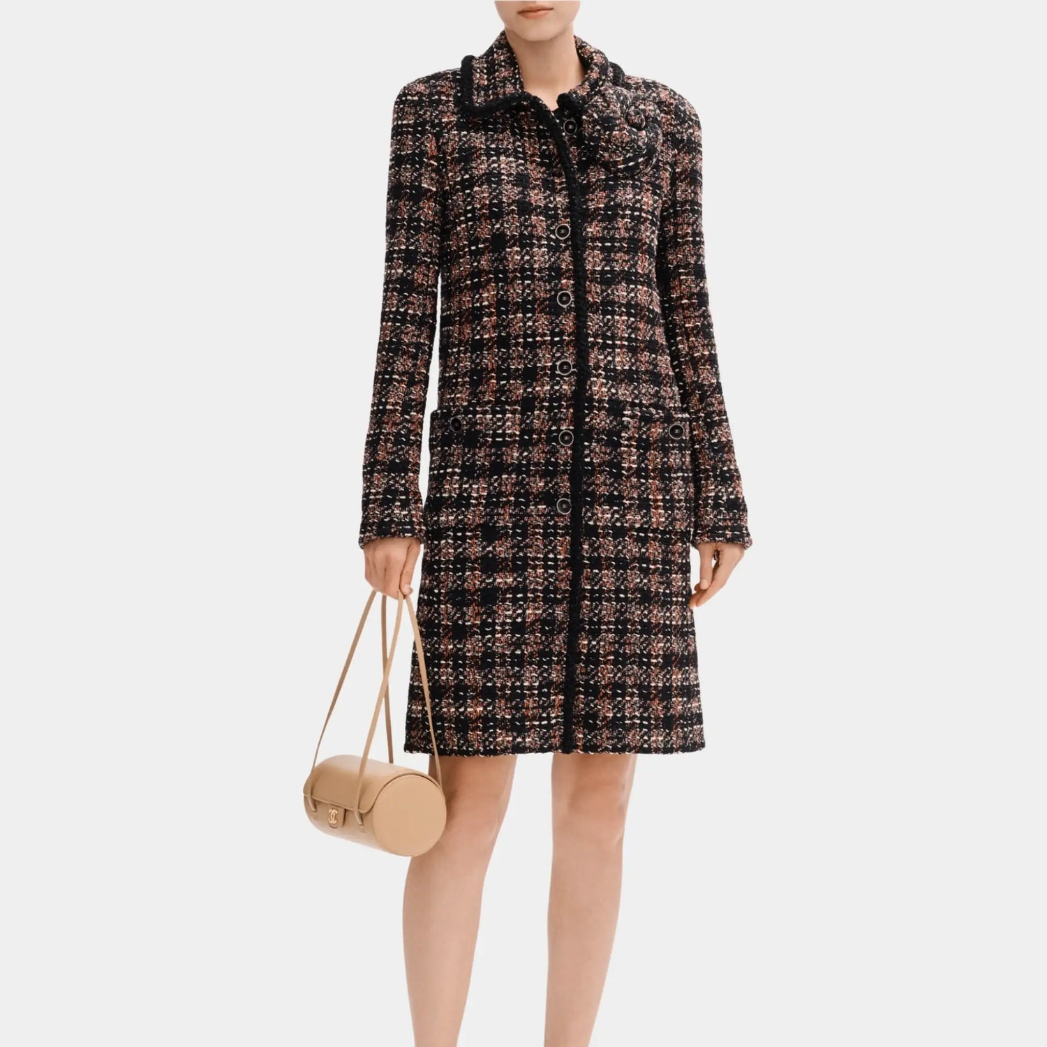Chanel Coat in Cotton and Wool Tweed, Black Red Ecru, Front
