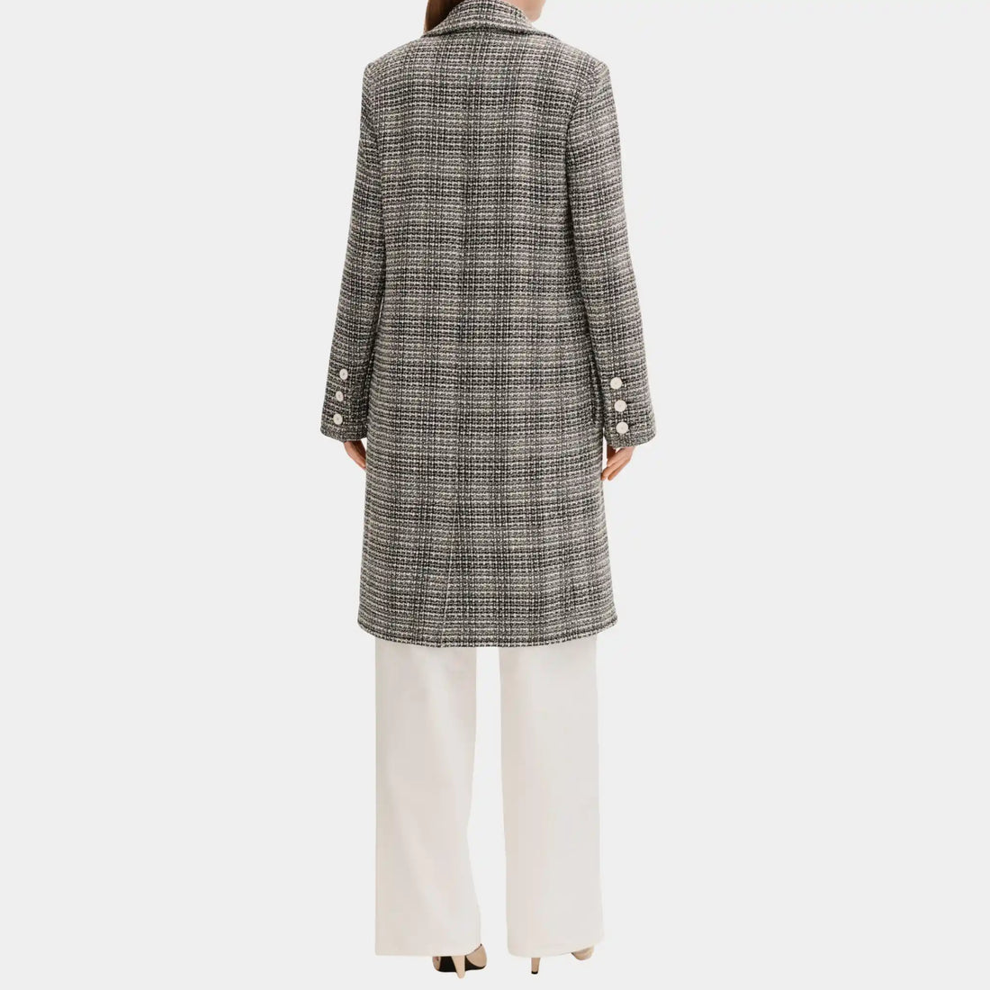 Coat in White and Black Wool Tweed