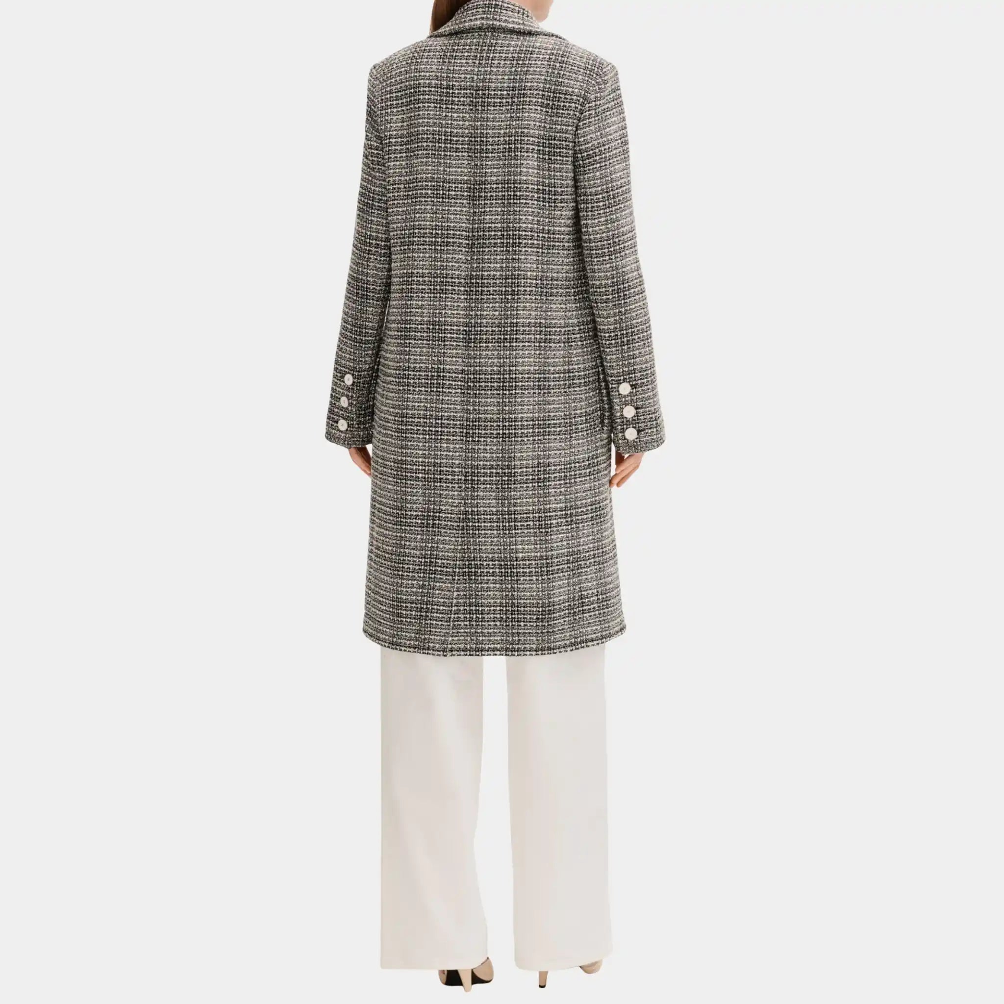 Coat in White and Black Wool Tweed