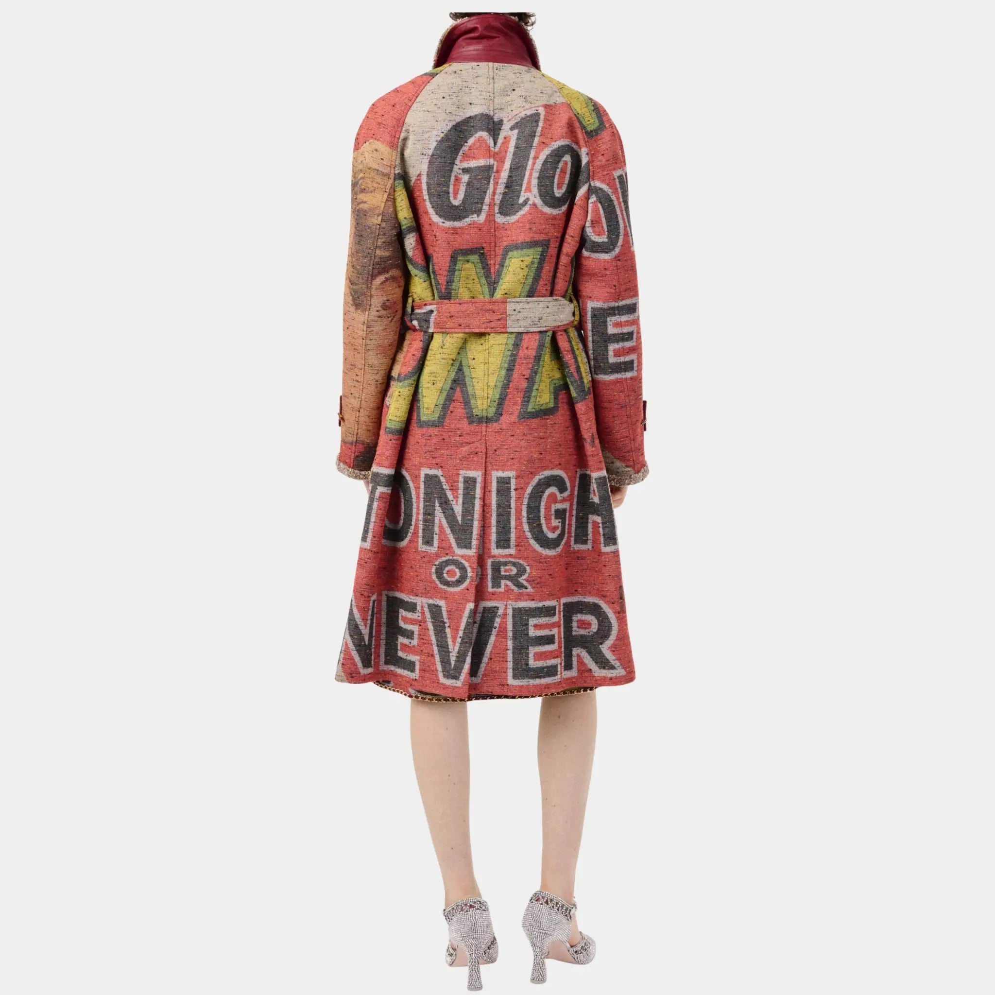 Chanel Coat Mixed Fibres in Red &amp; Multicolor, Red, Multicolor, Back