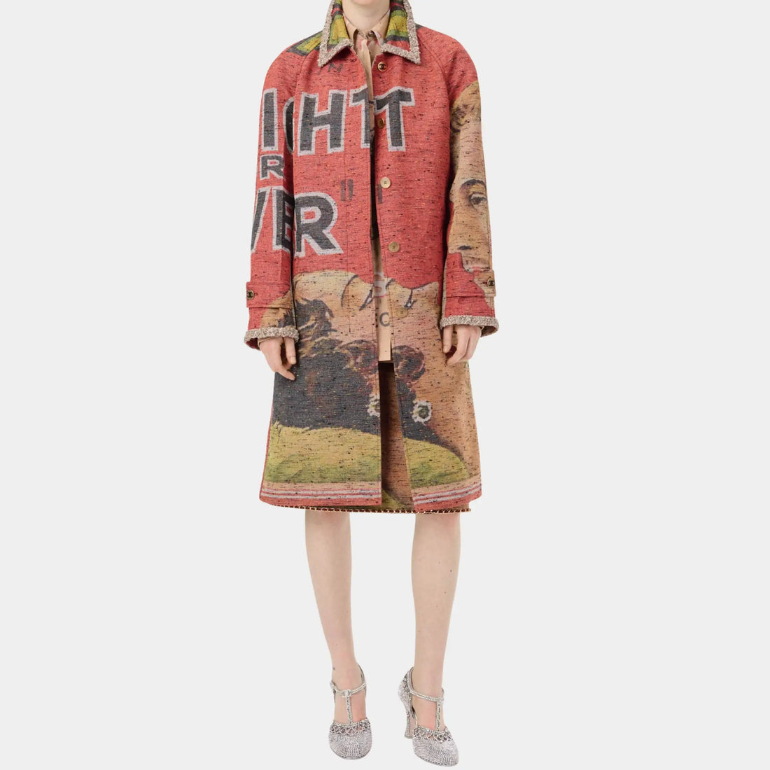 Chanel Coat Mixed Fibres in Red & Multicolor, Red, Multicolor, Front